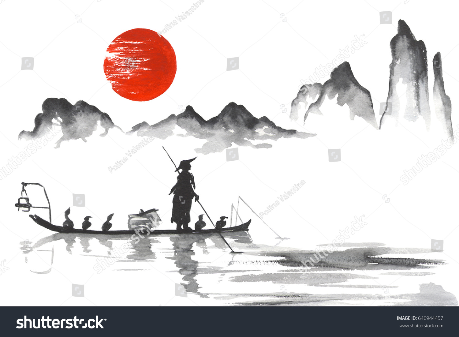 Japan Traditional Japanese Painting Sumie Art Stock Illustration ...