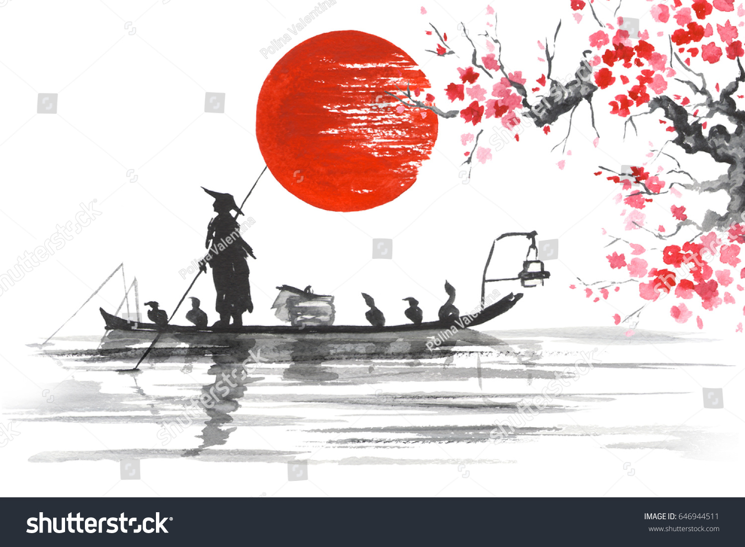 Japan Traditional Japanese Painting Sumie Art Stock Illustration ...