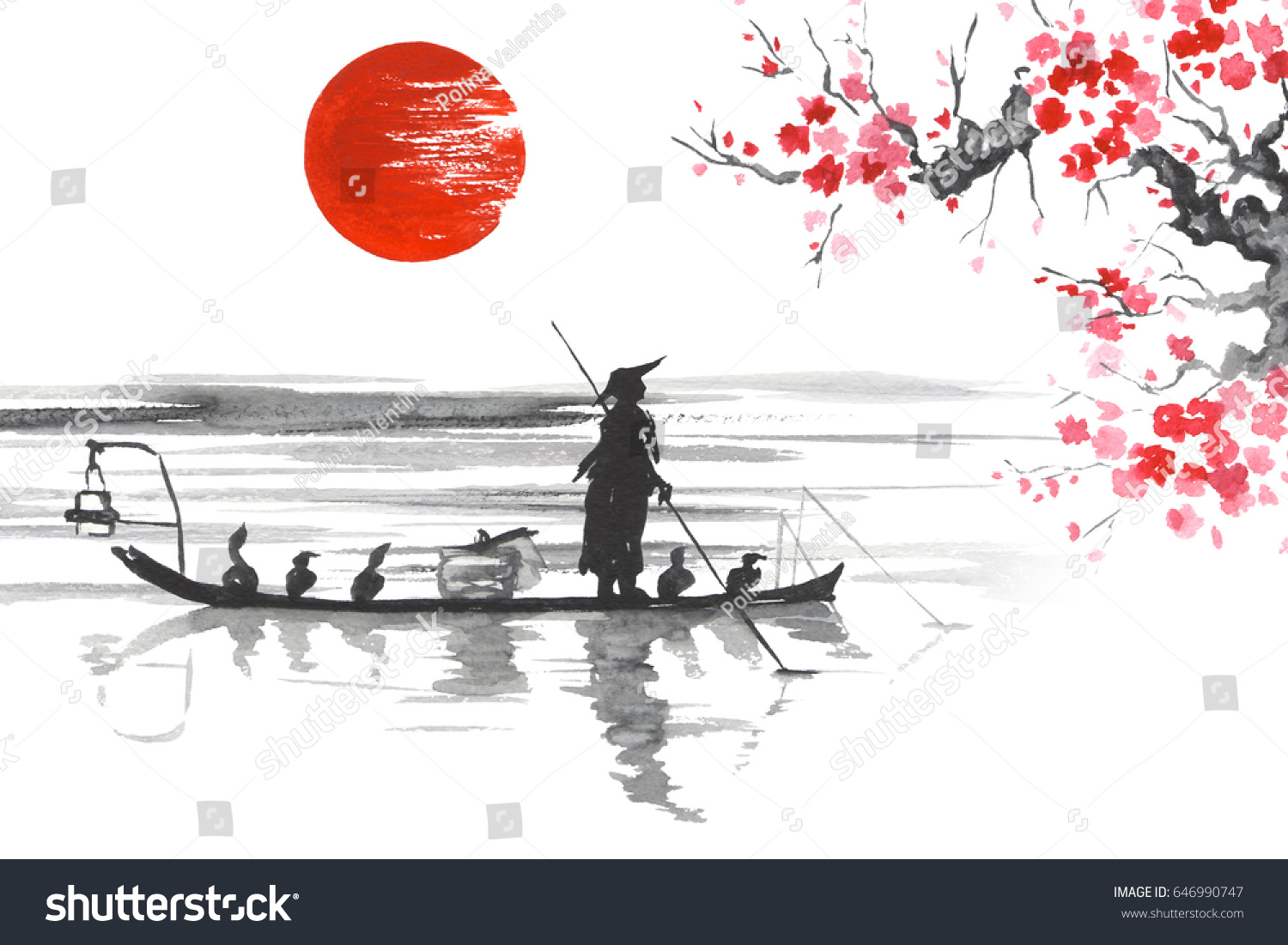 Japan Traditional Japanese Painting Sumie Art Stock Illustration ...