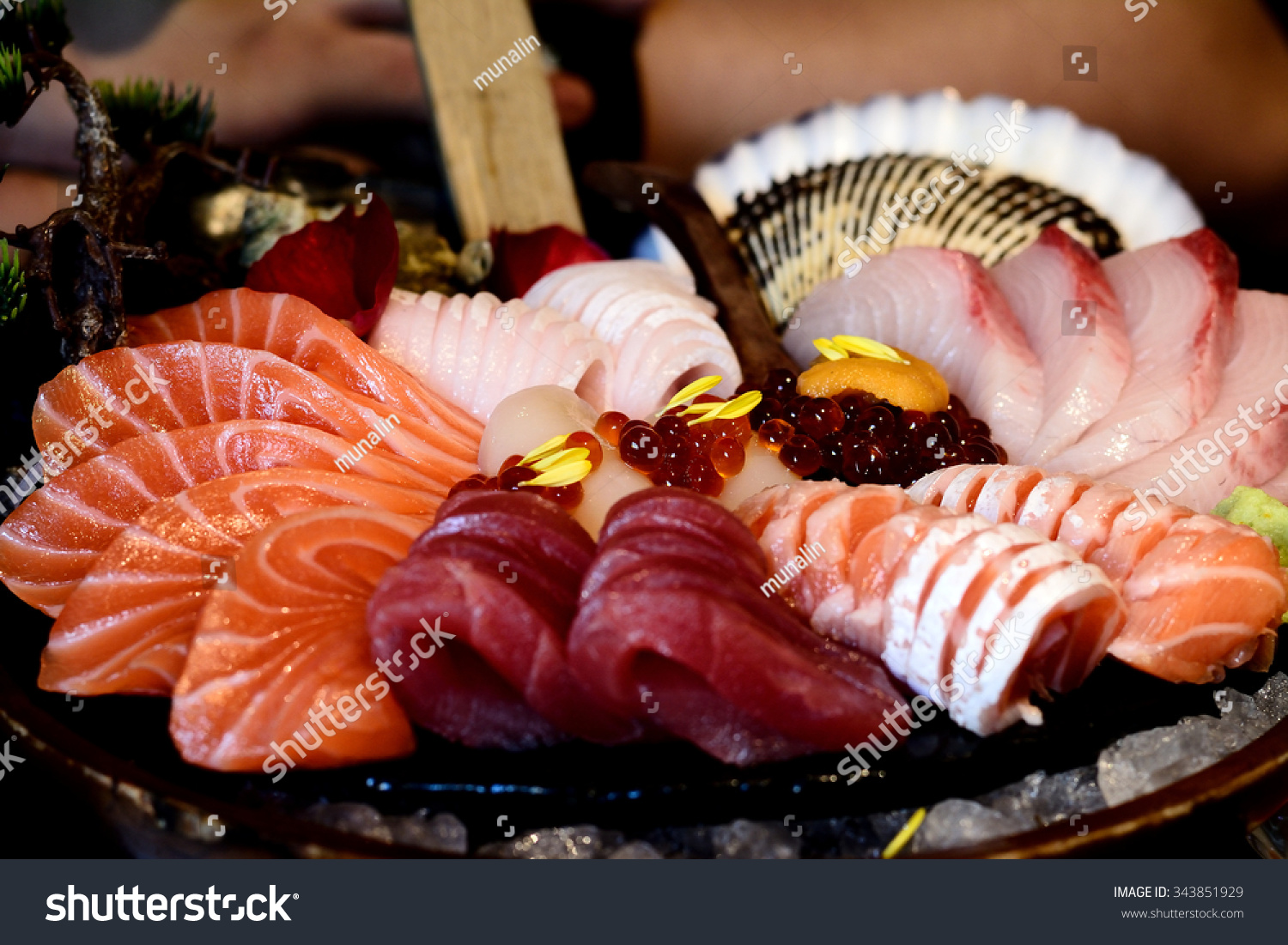 Japanese Food Salmon Roe,Sea Urchin,Tuna (Sashimi Set) Stock Photo ...