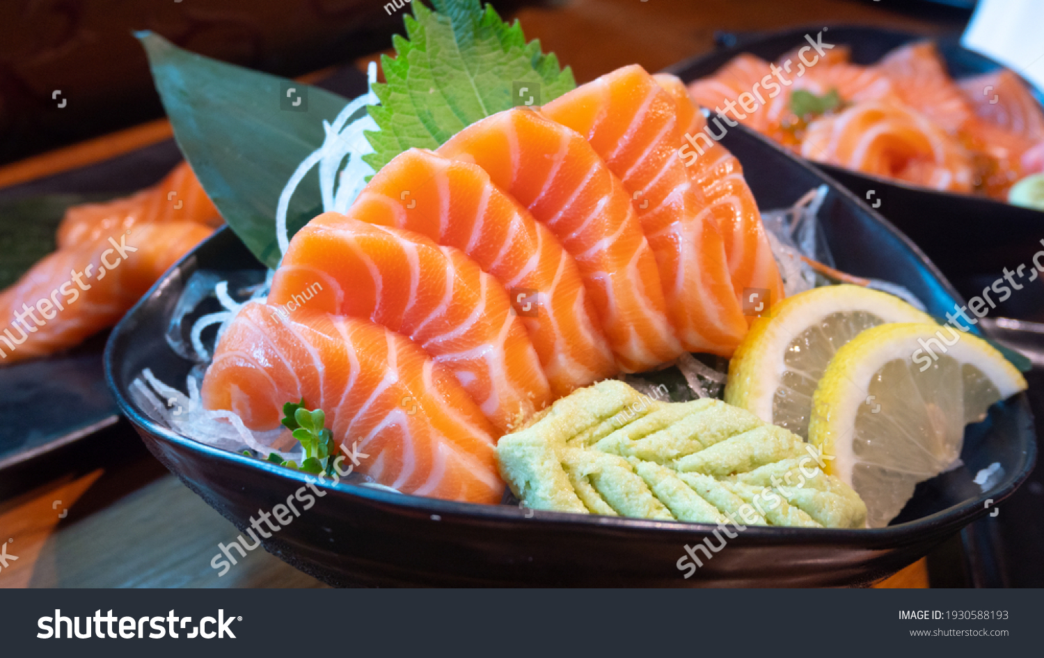 Japanese Menu Salmon Sashimi Served Wasabi Stock Photo 1930588193 ...