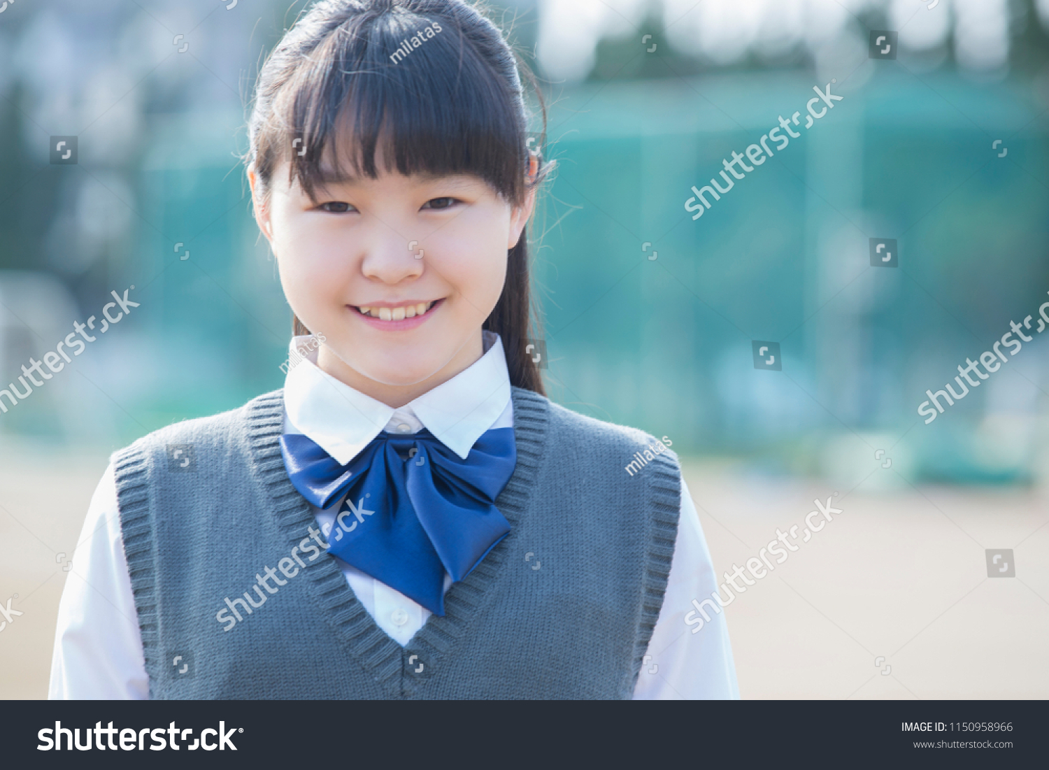 Japanese Schoolgirls Stand Still Stock Photo (Edit Now) 1150958966