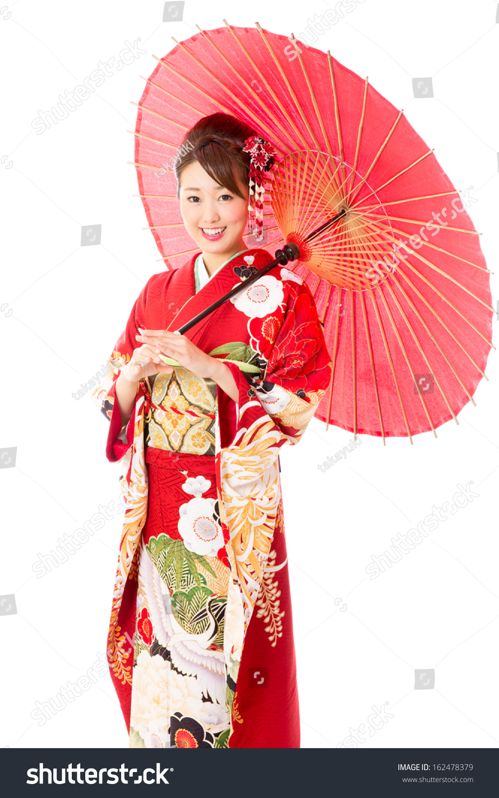 Japanese Traditional Kimono Woman On White Stock Photo 162478379 ...