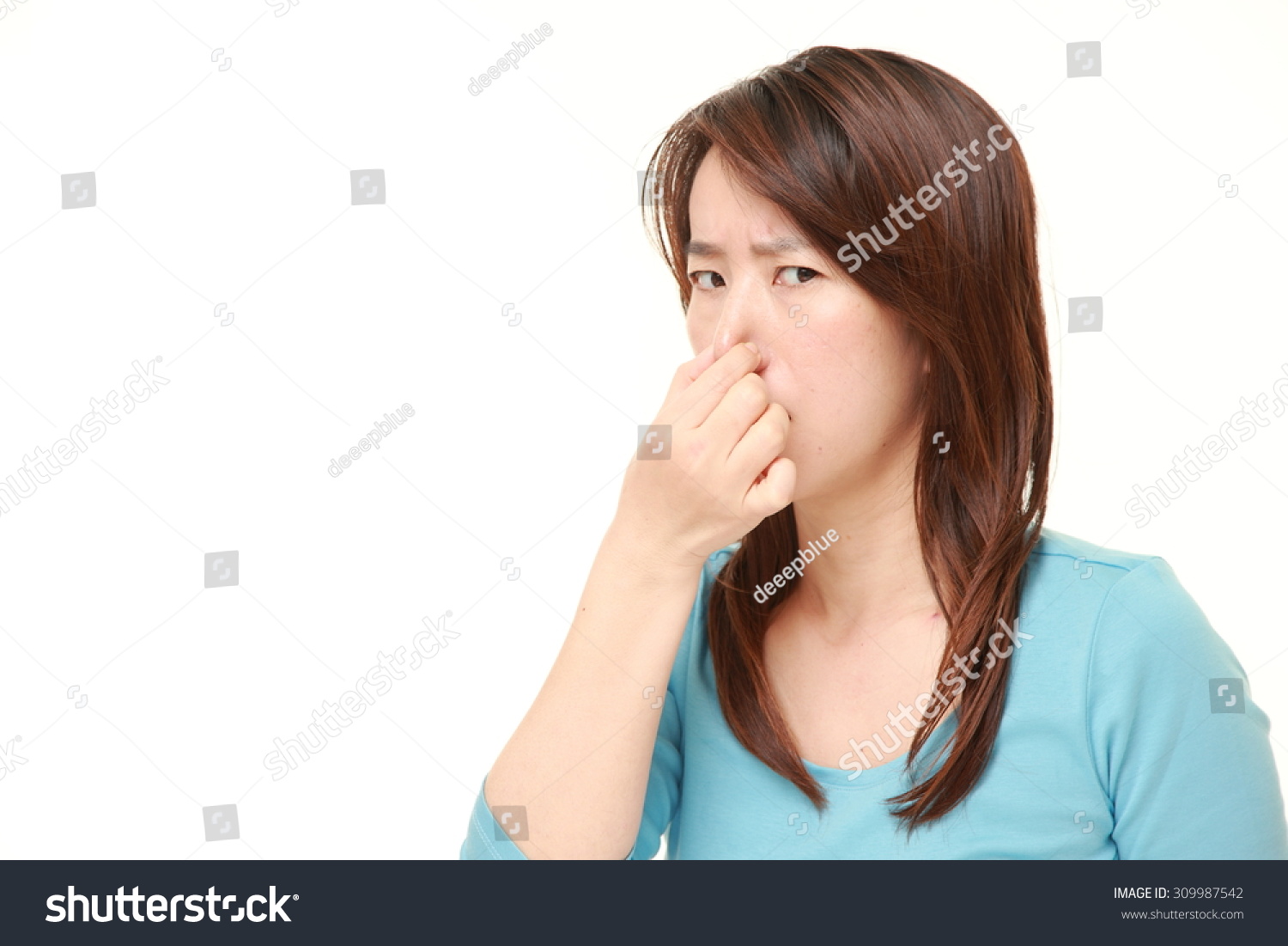 Japanese Woman Holding Her Nose Because Stock Photo 309987542 ...