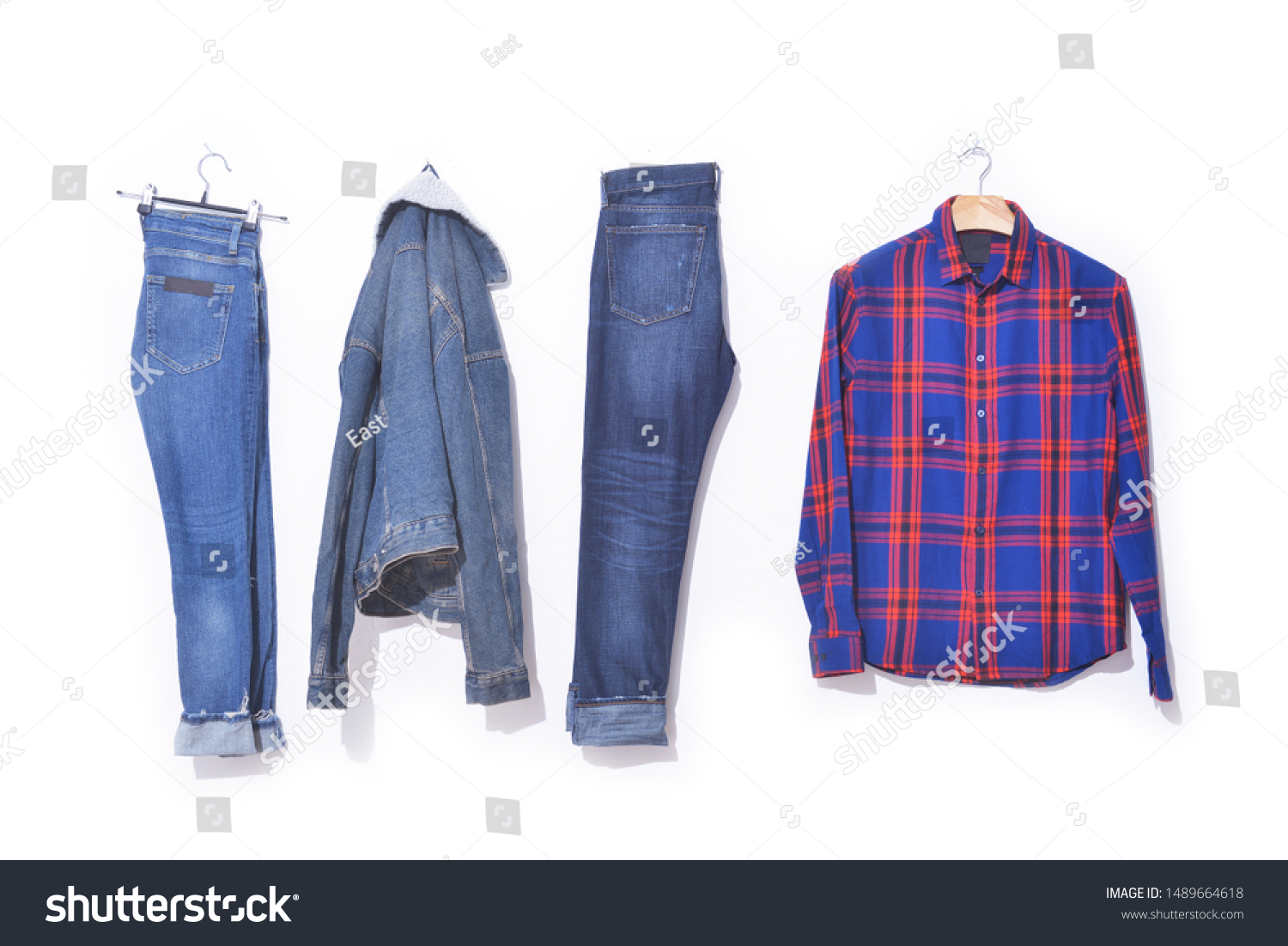 plaid shirt and denim jacket