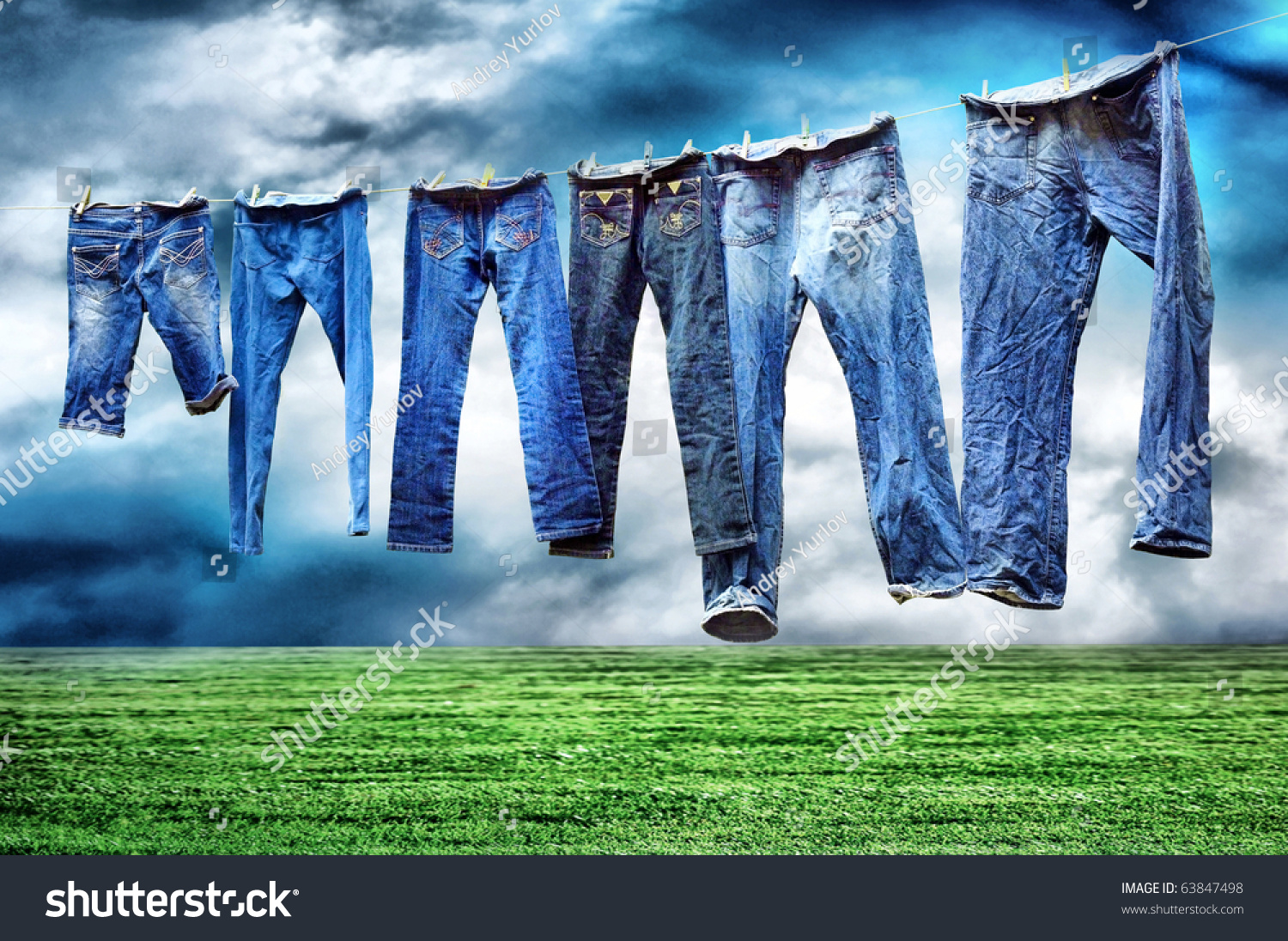 Jeans On A Clothesline To Dry Stock Photo 63847498 : Shutterstock
