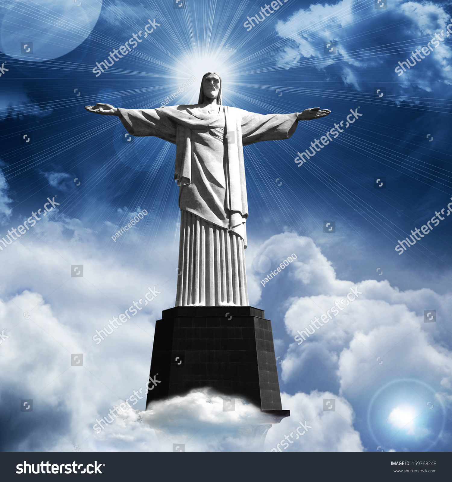 Jesus Christ Statue Sky Clouds Background Stock Photo 159768248