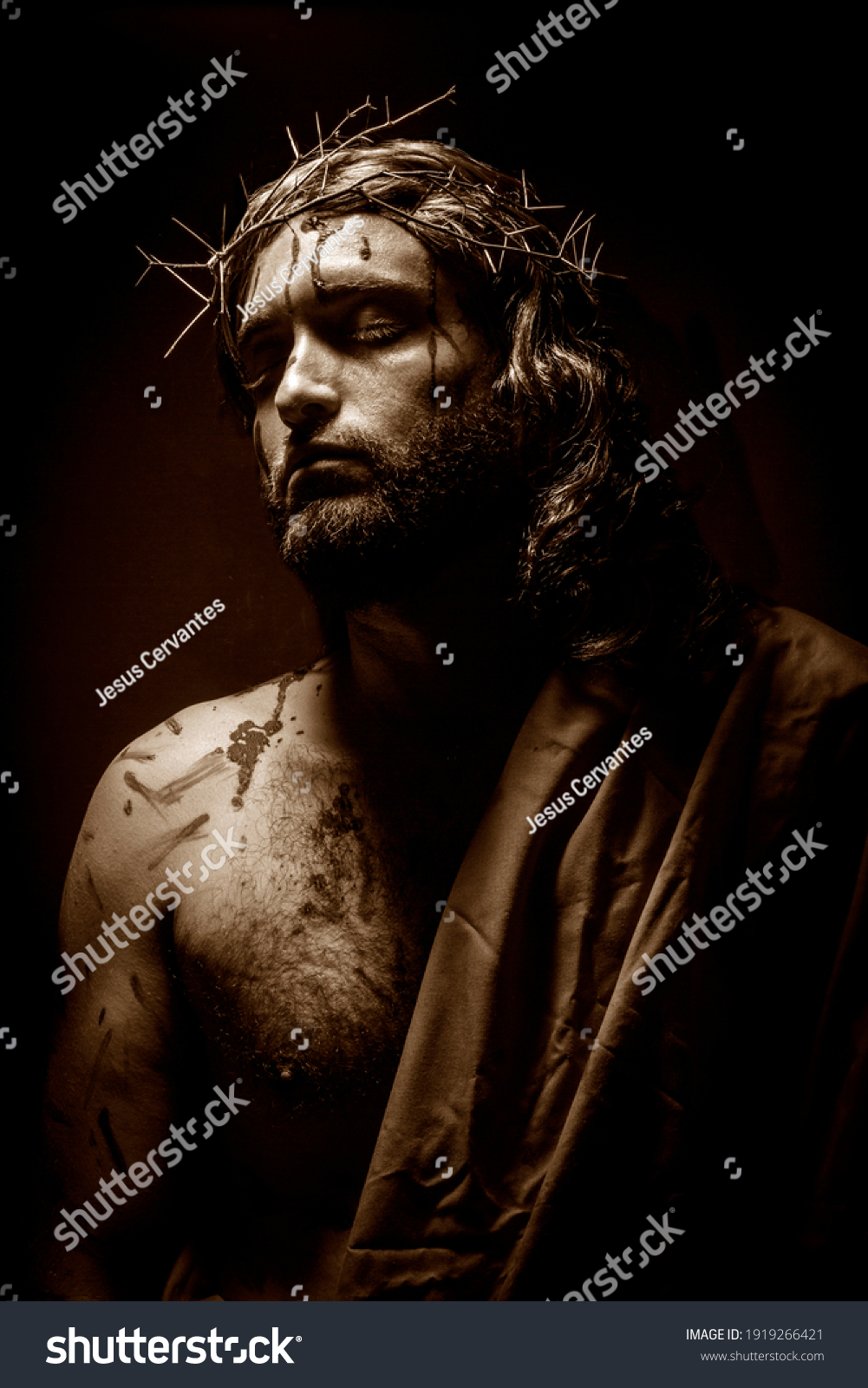 Jesus Christ Struck Bleeding Crown Thorns Stock Photo (Edit Now) 1919266421