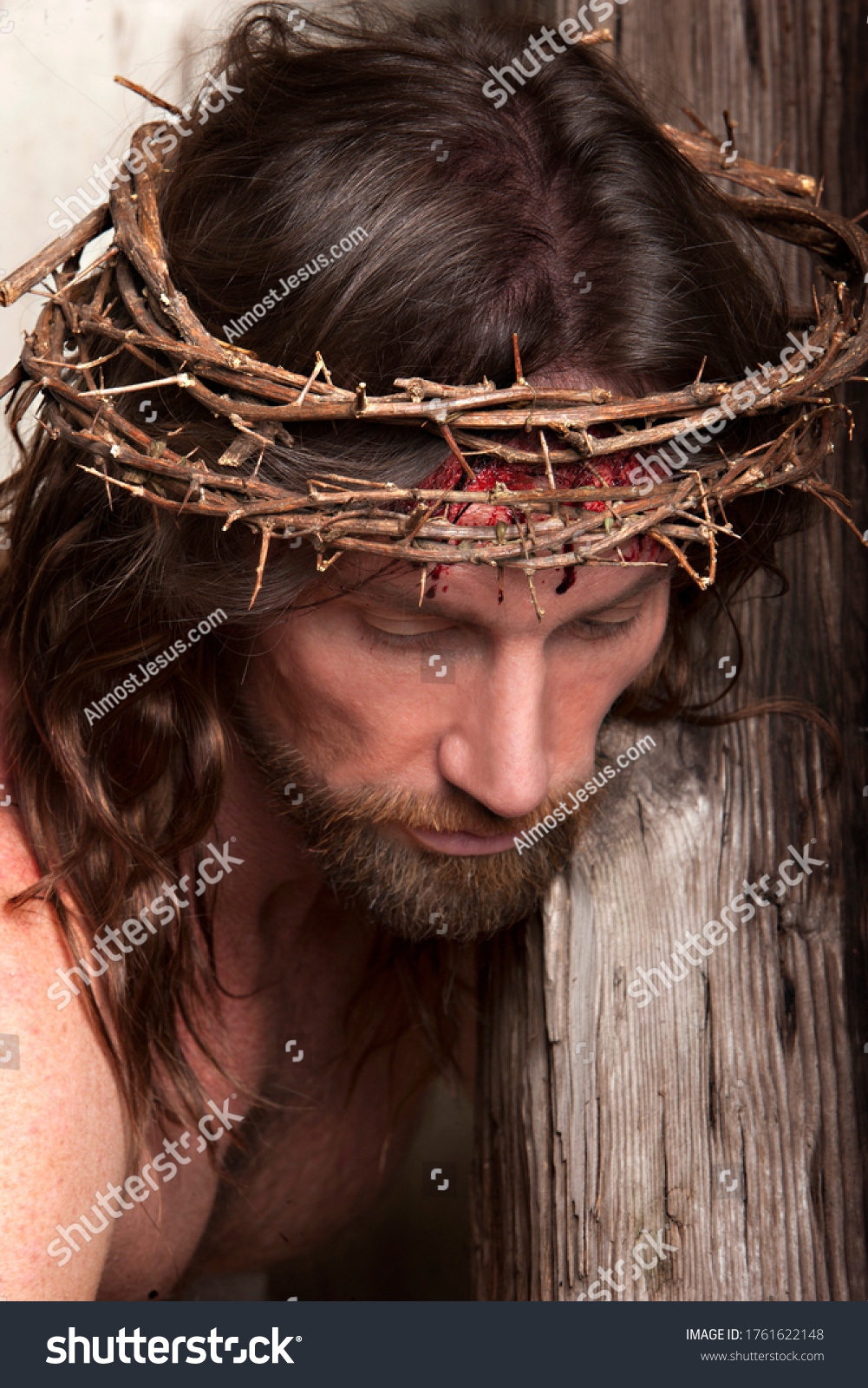 Jesus Christ Wearing Crown Thorns Carrying Stock Photo 1761622148