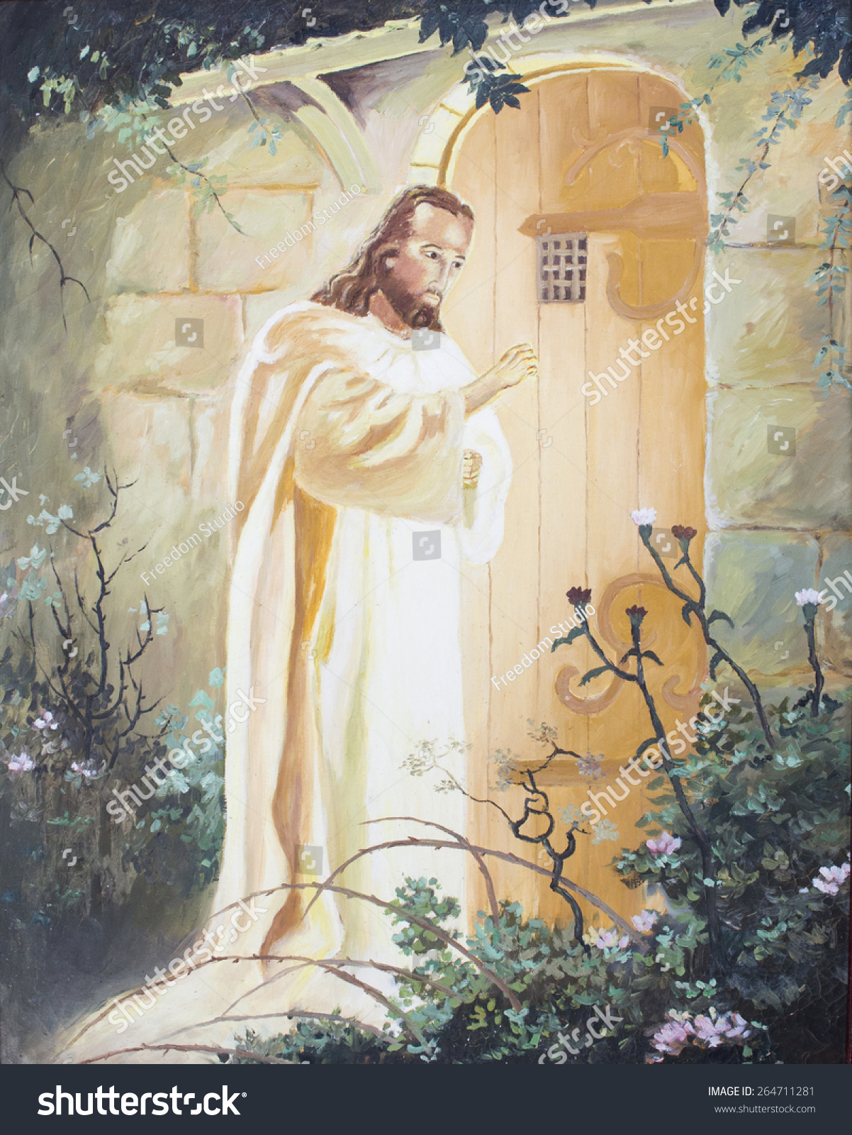 Stock Photo Jesus Knocking On The Door Original Oil Painting On Canvas 264711281 