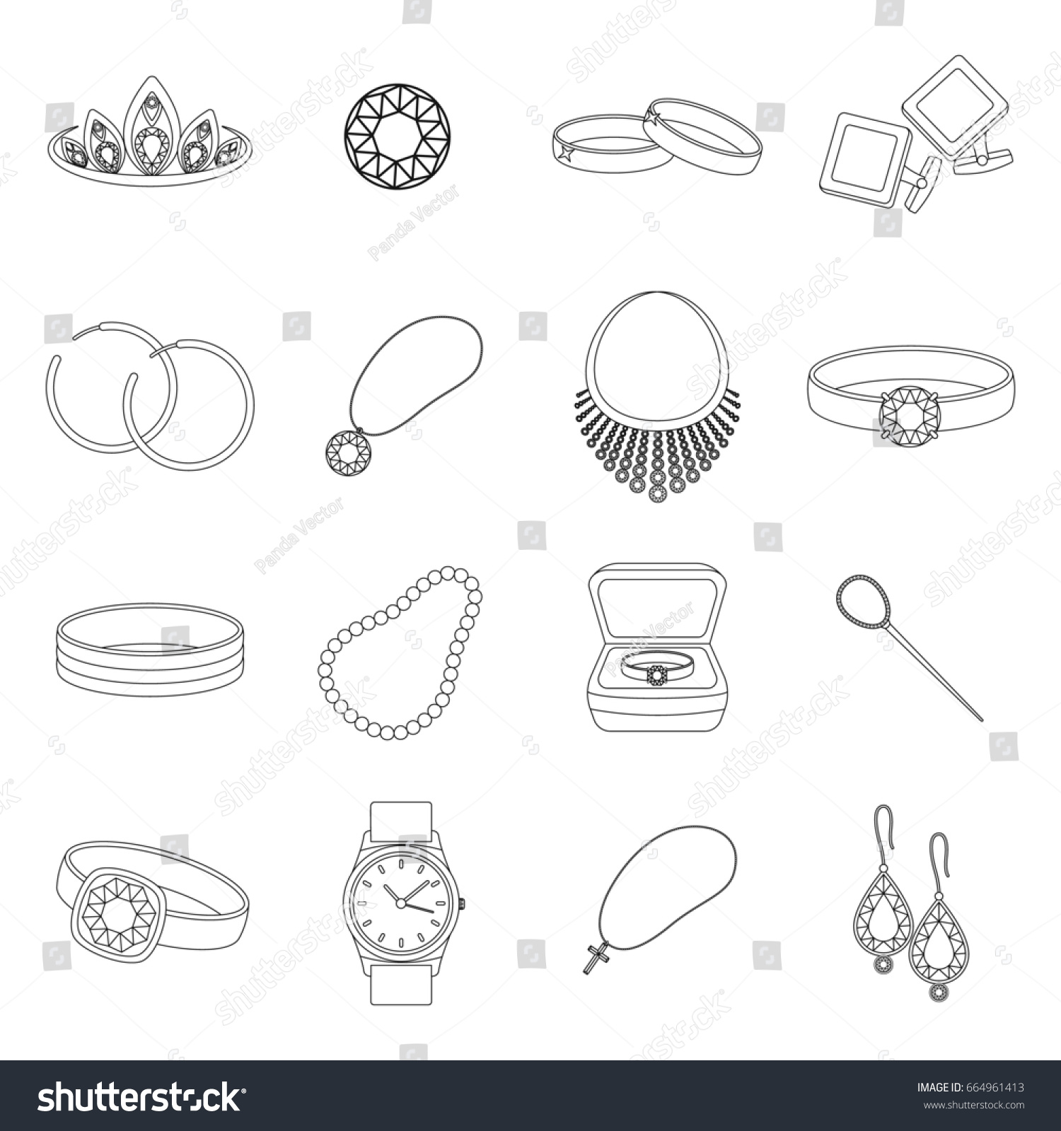 Jewelry Accessories Set Icons Outline Style Stock Illustration ...