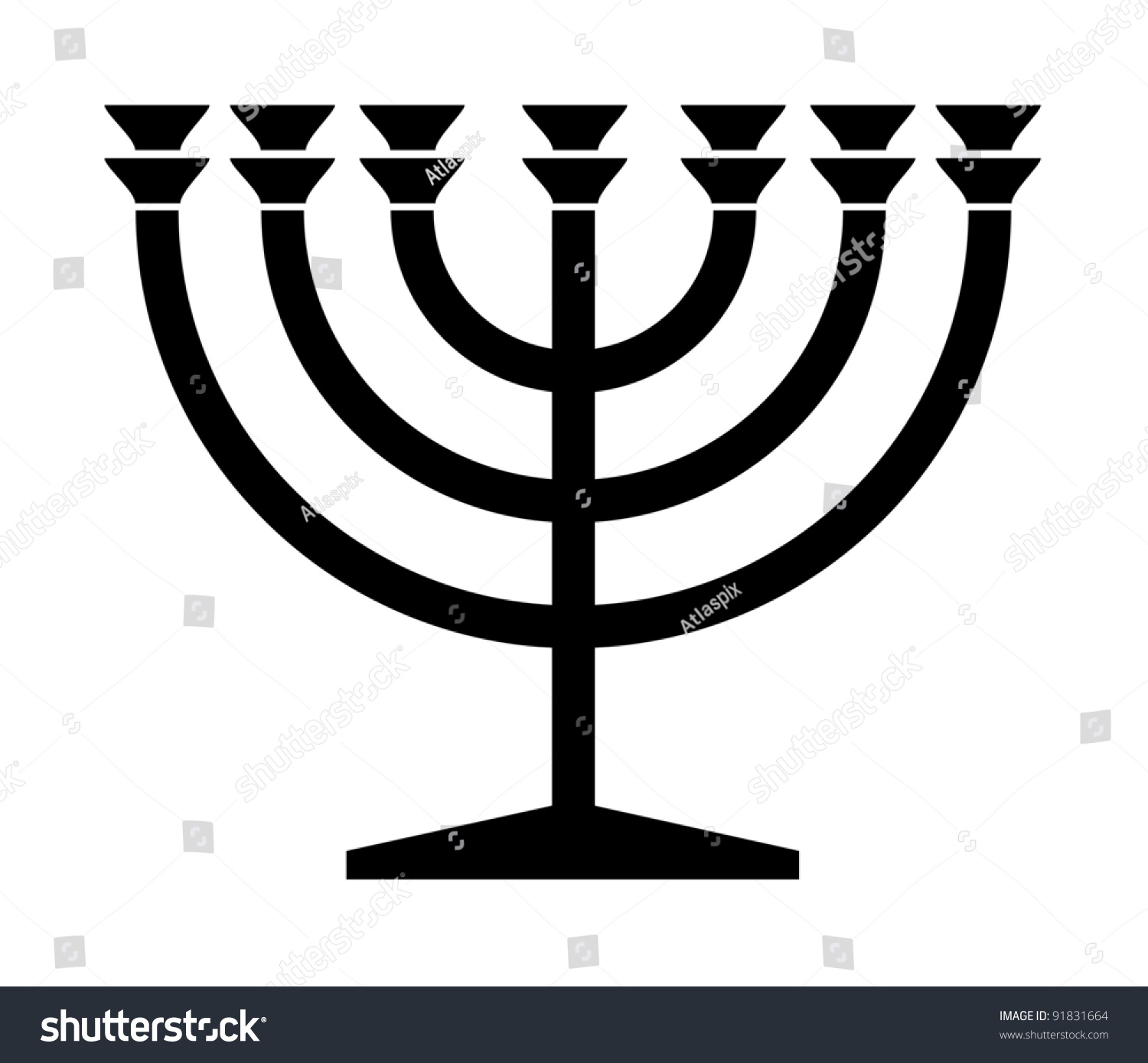 Jewish Menorah Candlestick Black Silhouette Isolated Stock Illustration ...