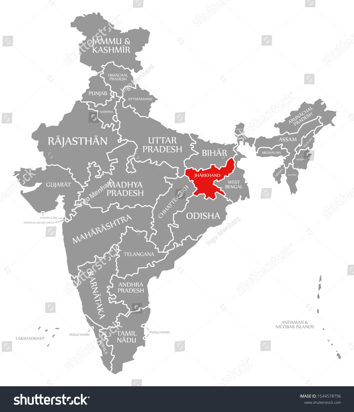 Jharkhand Red Highlighted Map India Stock Illustration 1544578796 ...