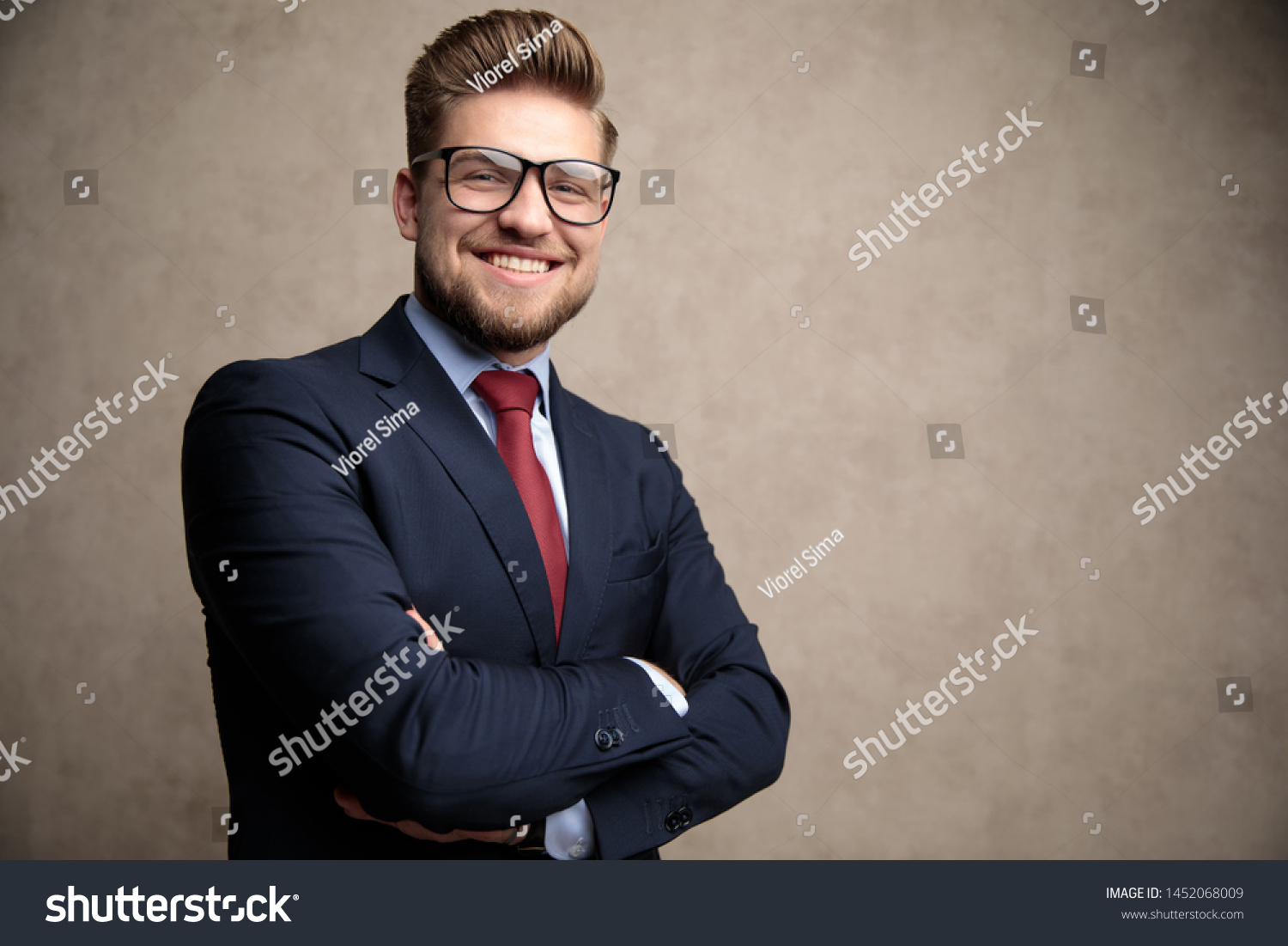 Jolly Businessman Laughing His Hands Crossed Stock Photo 1452068009 ...