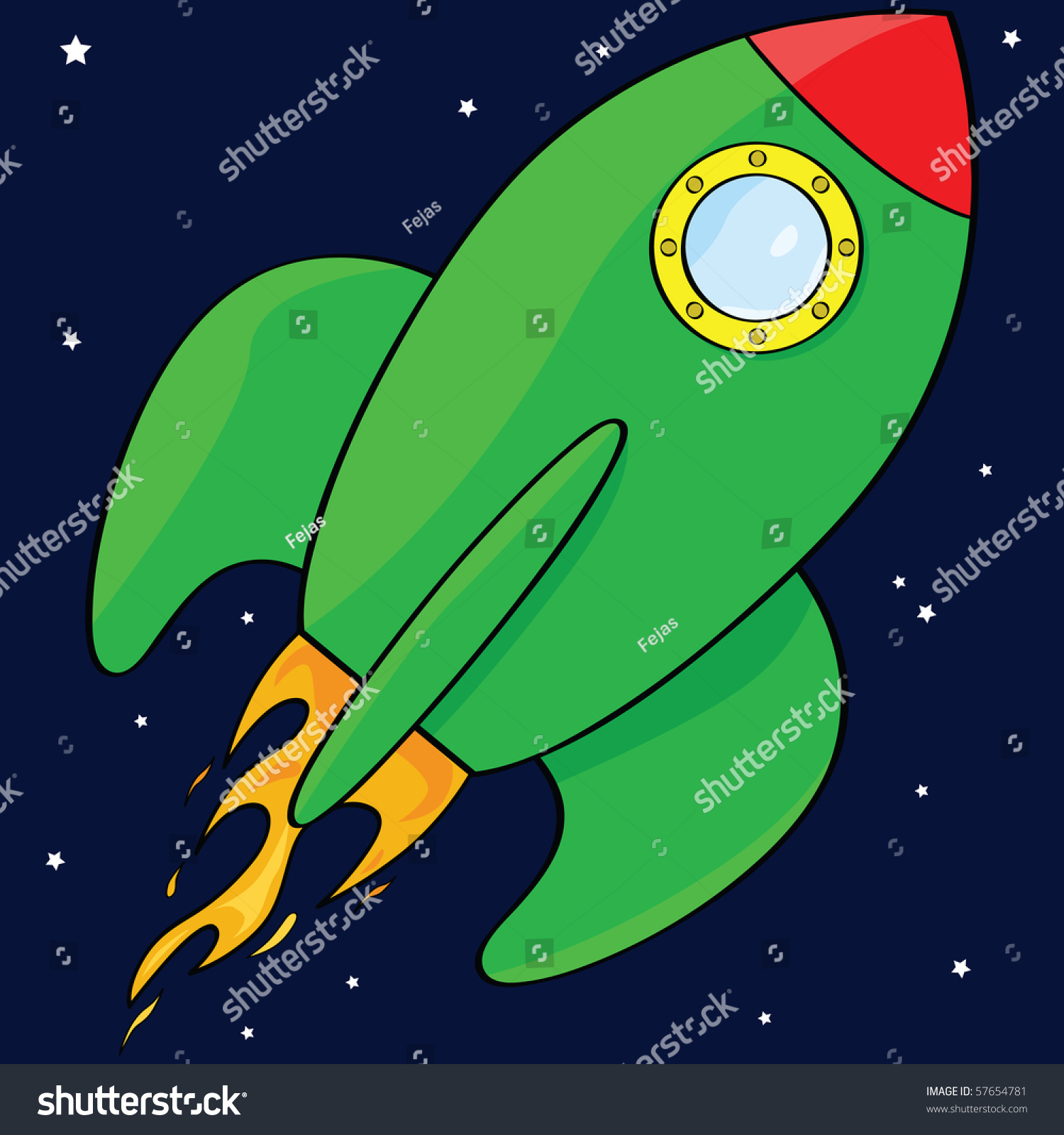 Jpeg Cartoon Illustration Of A Green Rocket Ship In Space - 57654781 ...