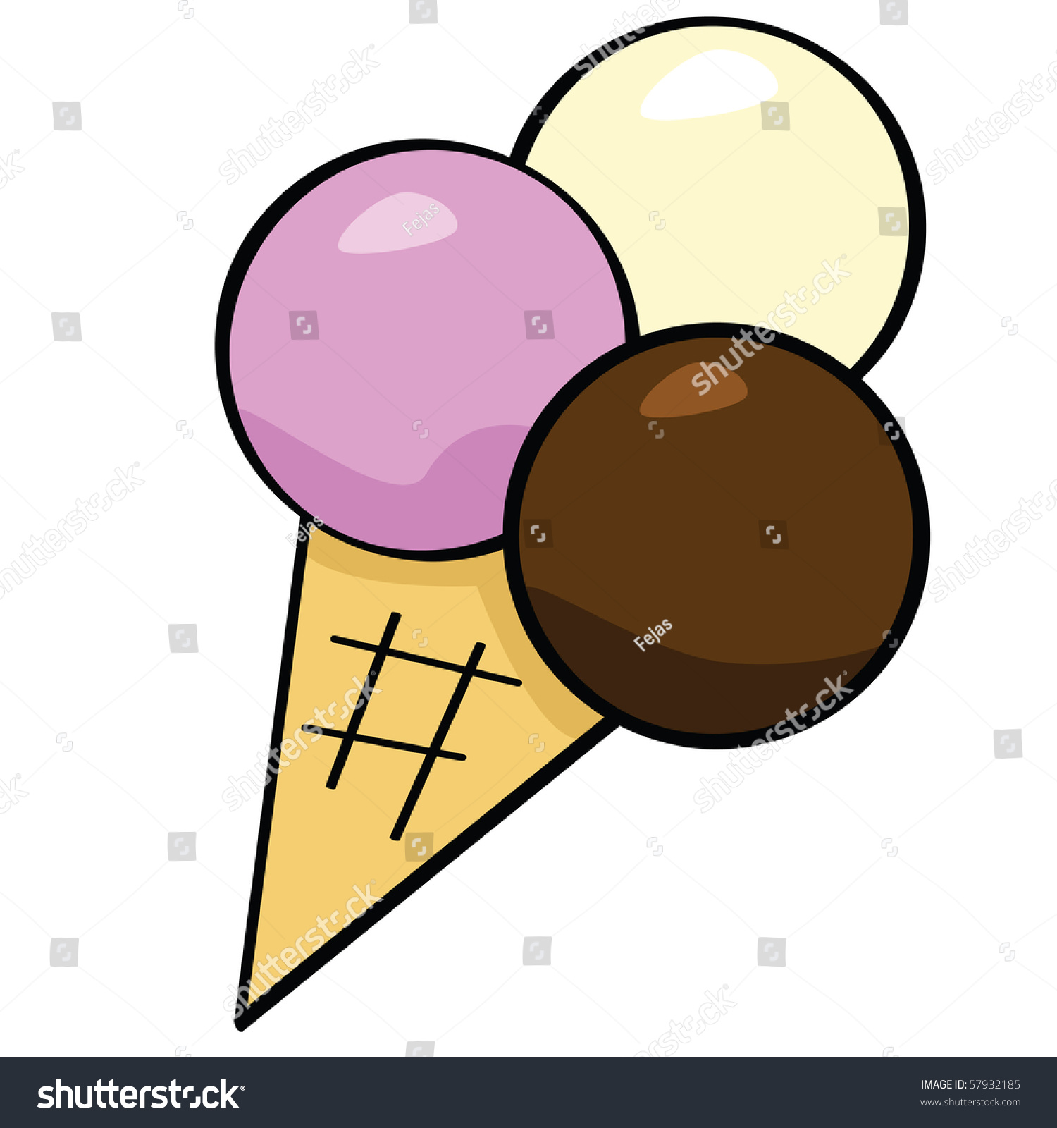 Jpeg Cartoon Illustration Of An Ice Cream Cone With Three Scoops Of Ice ...