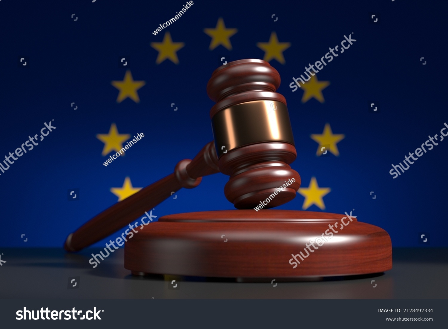 Judges Wooden Gavel Eu Flag Background Stock Illustration 2128492334