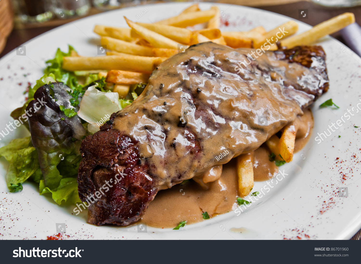  Coral Resting Curve Template Design Featuring Juicy Steak Beef Meat with French Fries