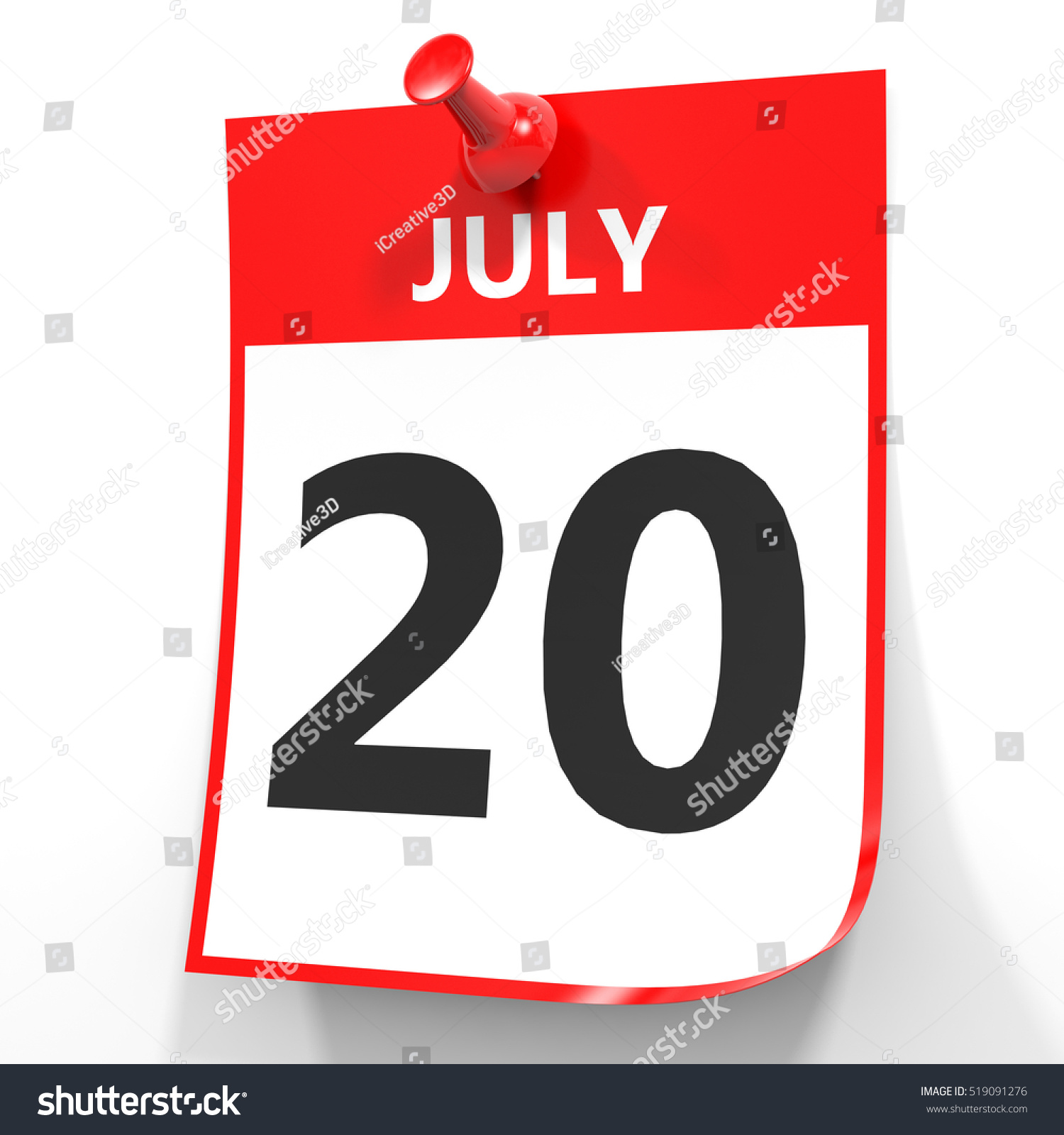 July 20 Calendar On White Background Stock Illustration 519091276