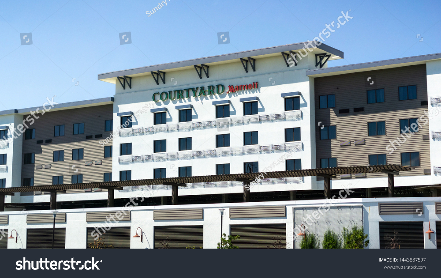 Courtyard By Marriott Images Stock Photos Vectors Shutterstock   Stock Photo July Redwood City Ca Usa Exterior View Of Courtyard Marriott Hotel 1443887597 