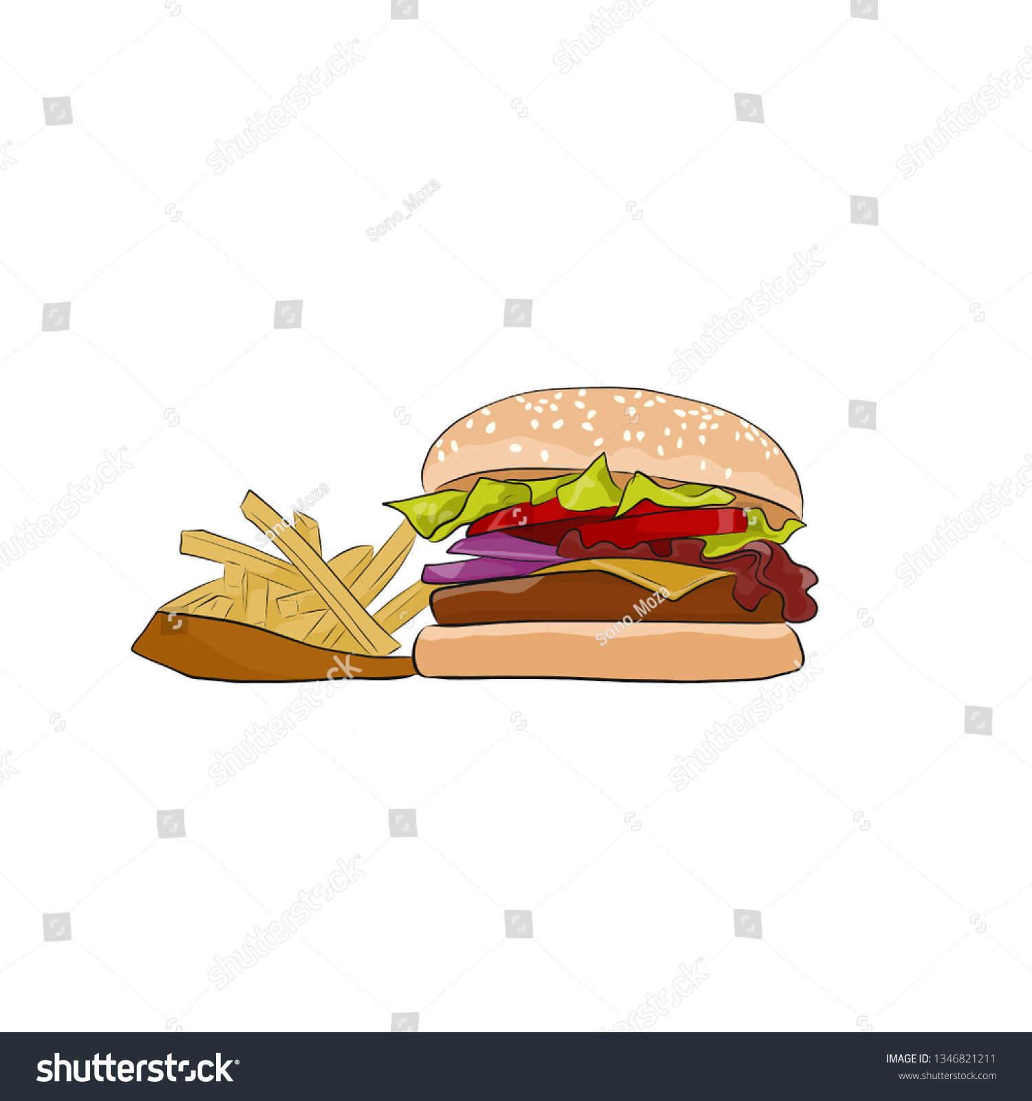 Junk Food Burger Fries Stock Illustration 1346821211