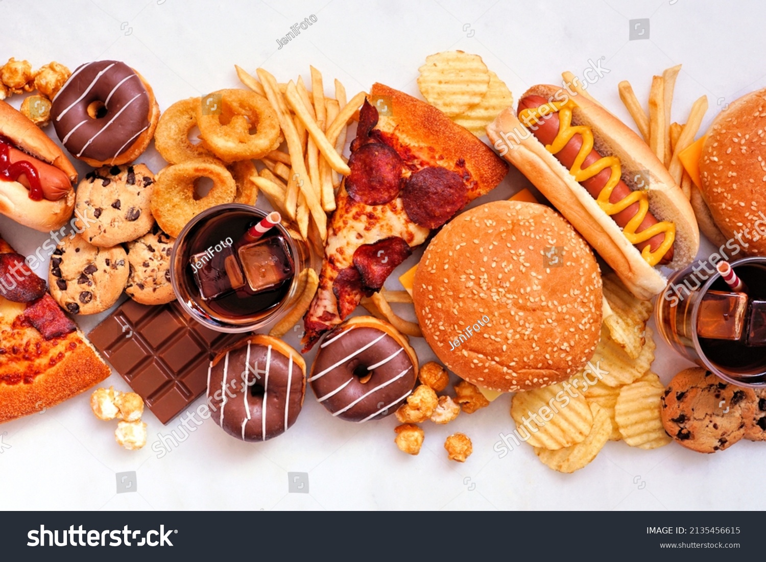 Junk Food Table Scene Scattered Over Stock Photo 2135456615 | Shutterstock