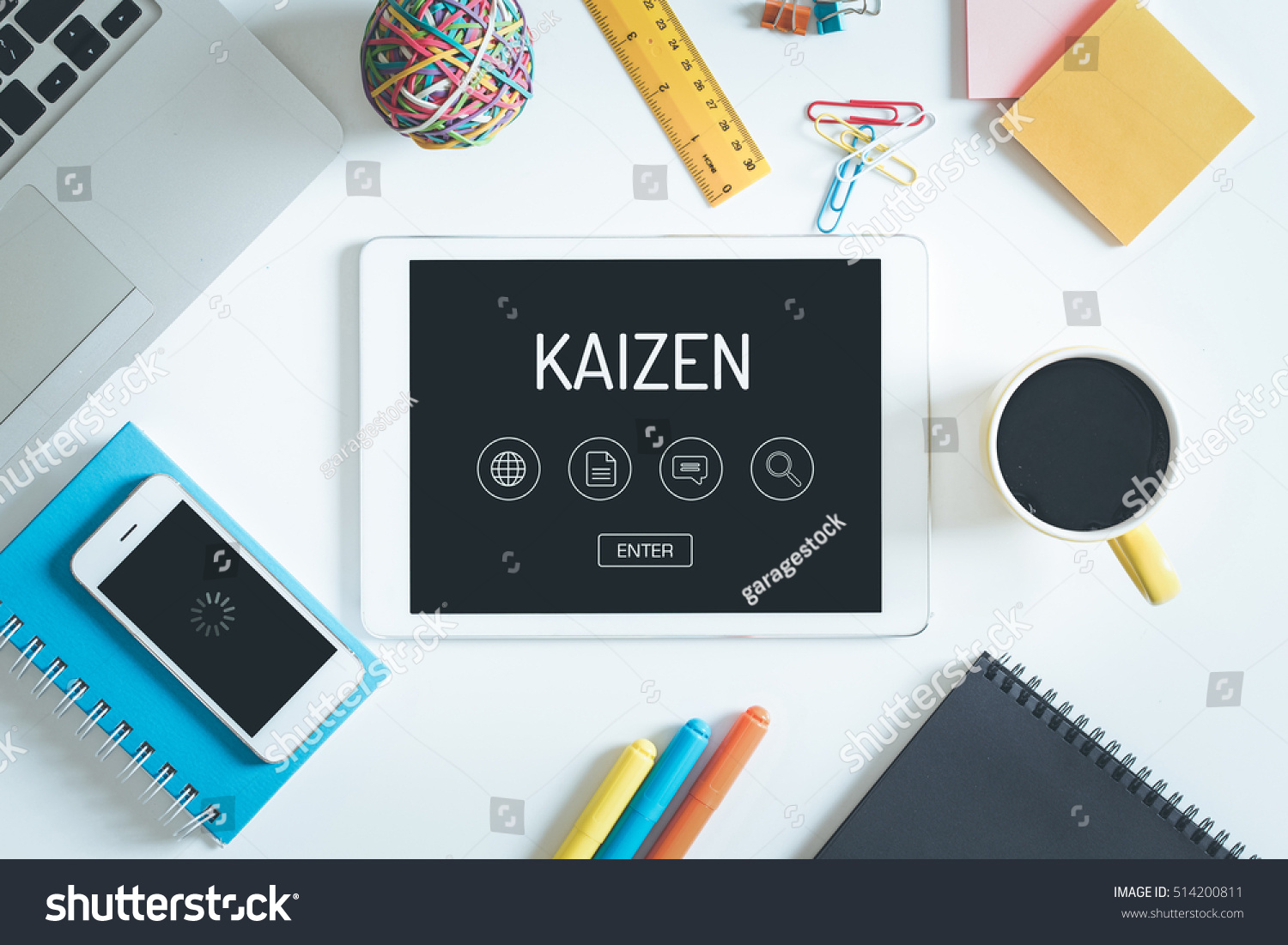 Kaizen Concept On Tablet Pc Screen With Icons Stock Photo 514200811 ...