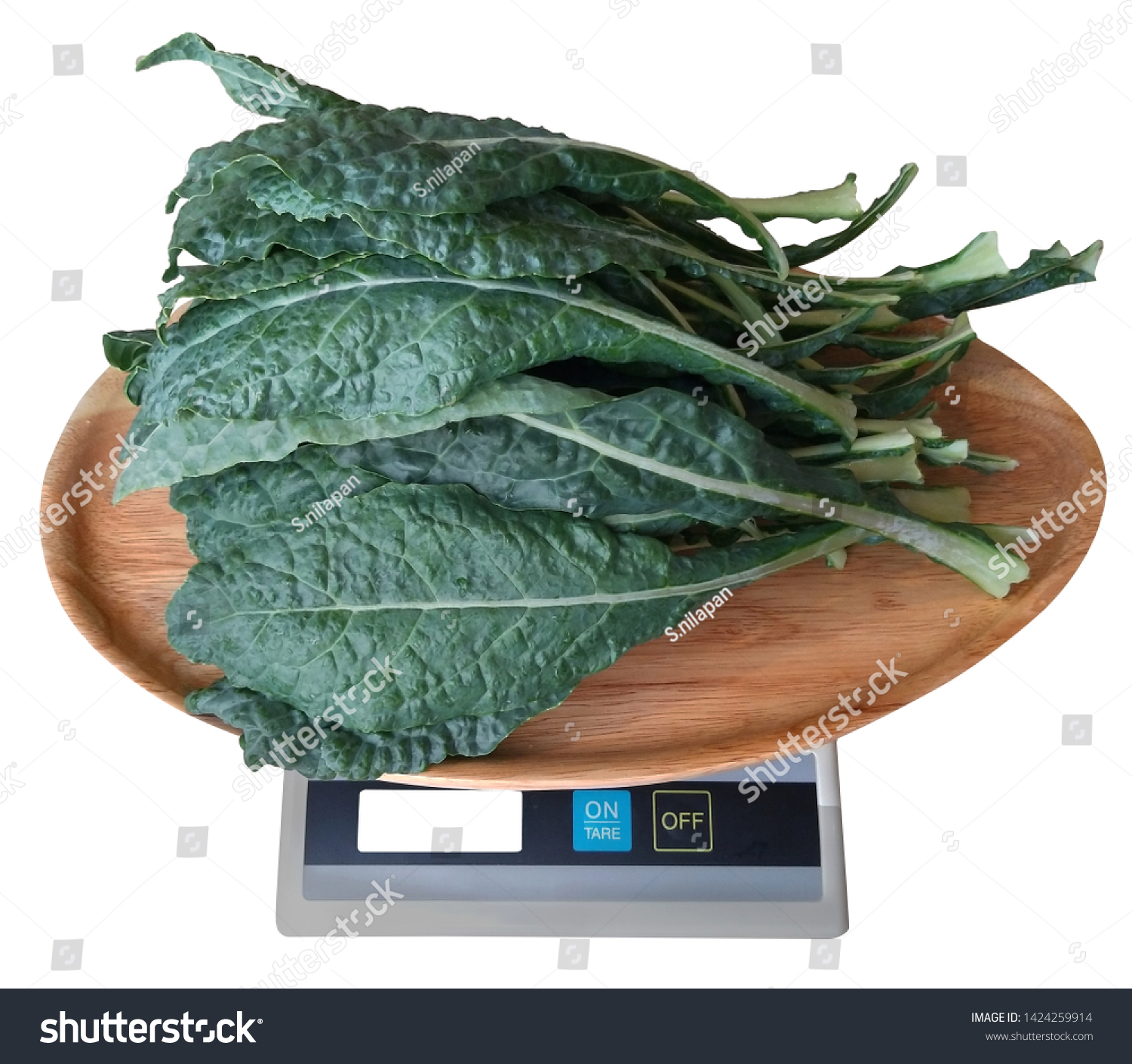 Kale Leaves Wooden Tray On Weight Stock Photo Edit Now 1424259914