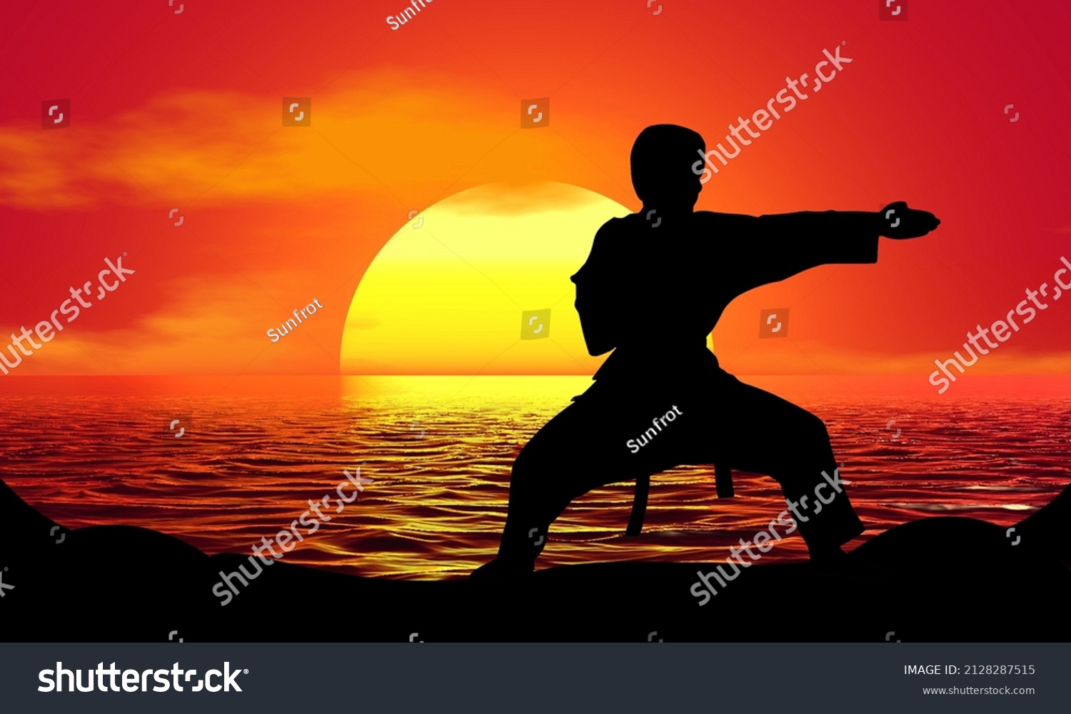 Karate Martial Arts Sports Silhouette Sunset Stock Illustration ...