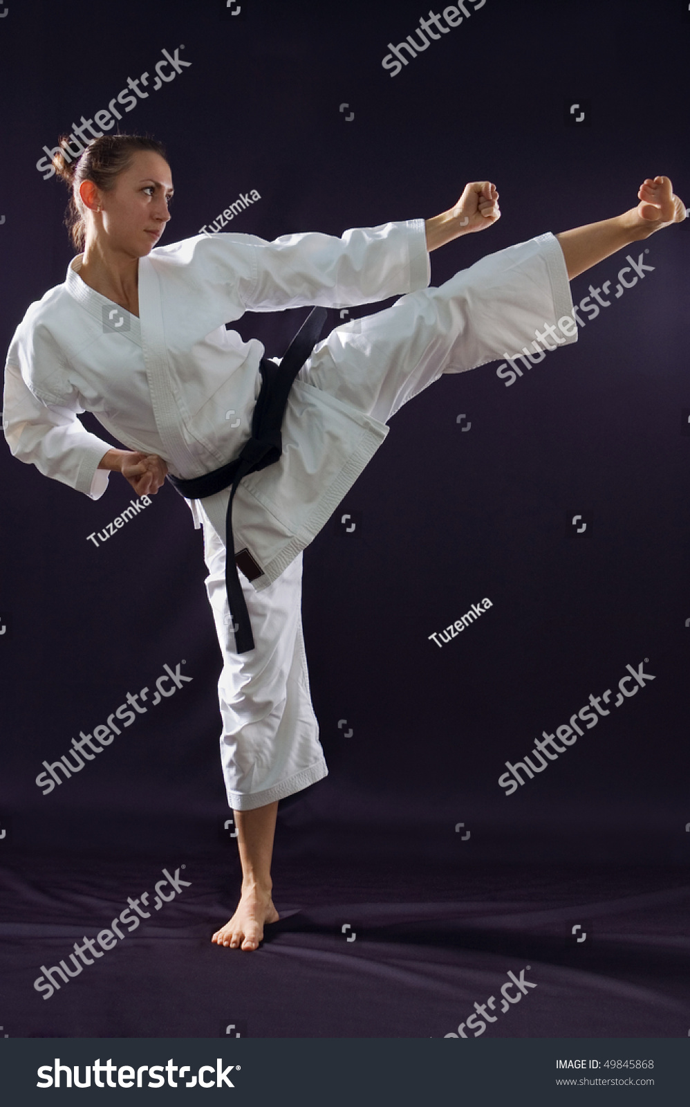 Karateka Girl On Black Background Studio Shot Stock Photo 49845868 ...