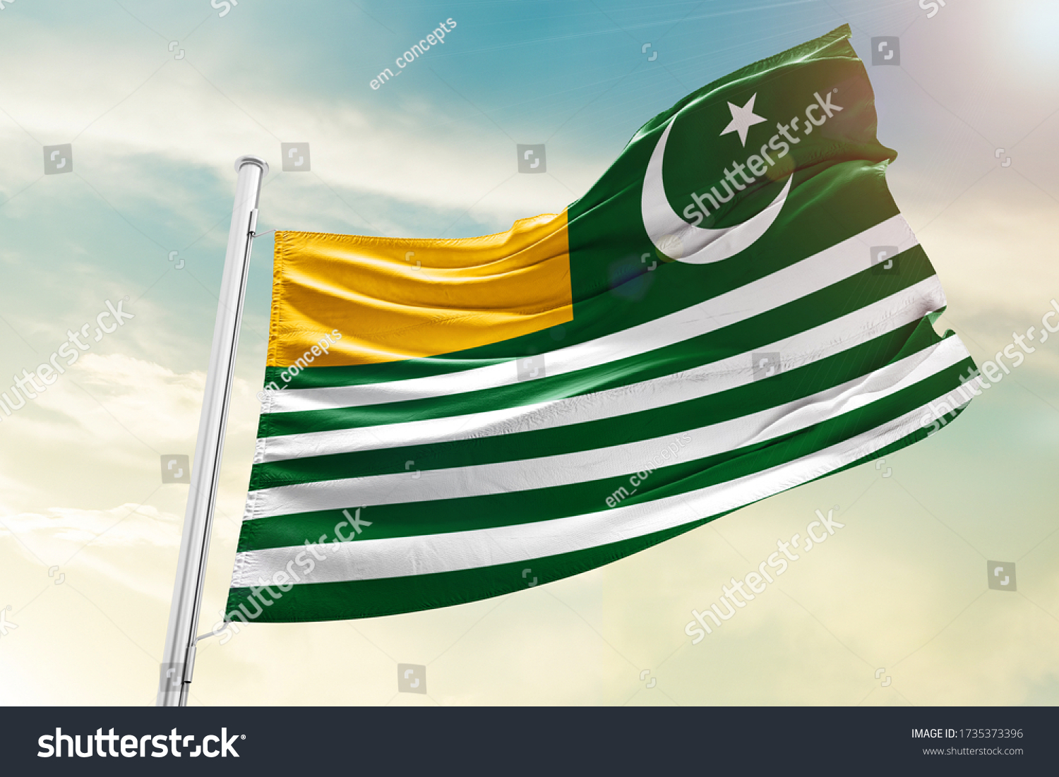 Kashmir National Flag Cloth Fabric Waving Stock Photo (Edit Now) 1735373396