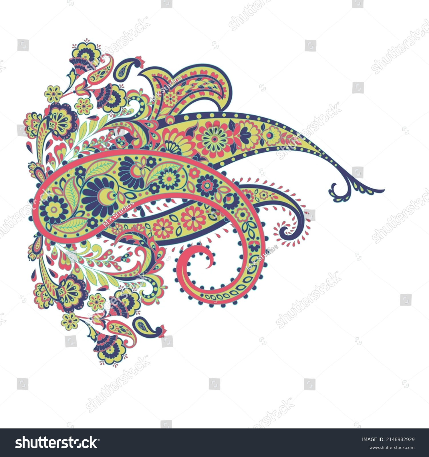 Kashmiri Paisley Motif Hand Illustrated Artwork Stock Illustration ...