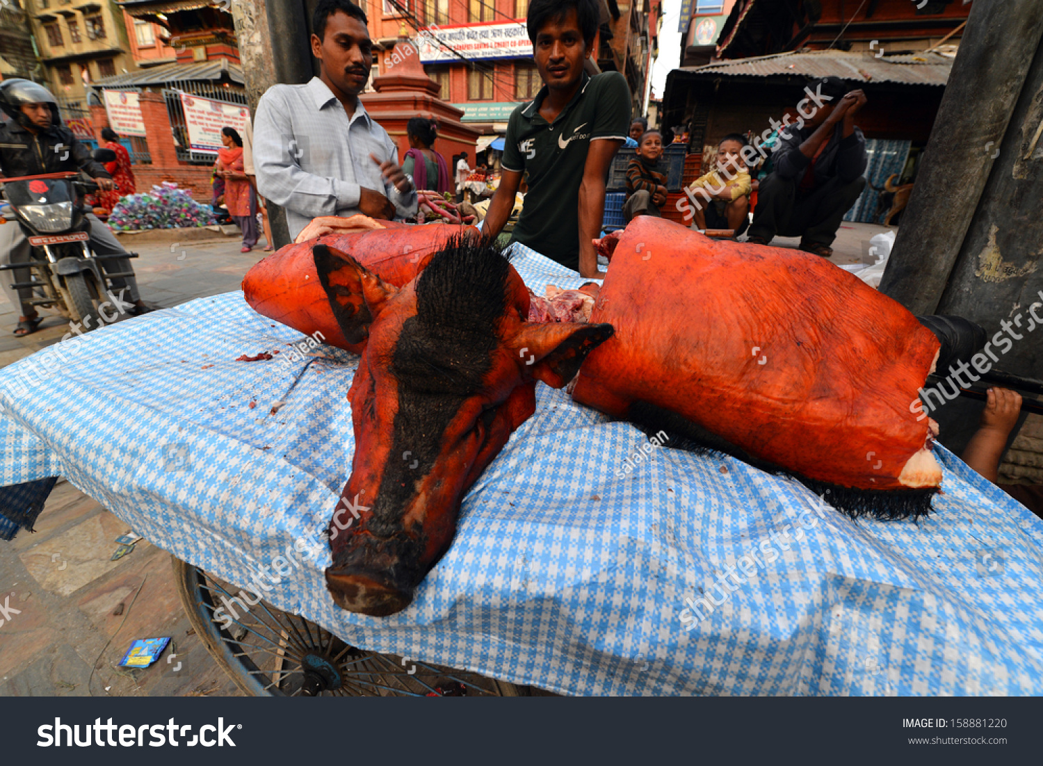 Kathmandu - Sept 28: Street Food Seller Selling A Pig On Sept 28, 2013 ...