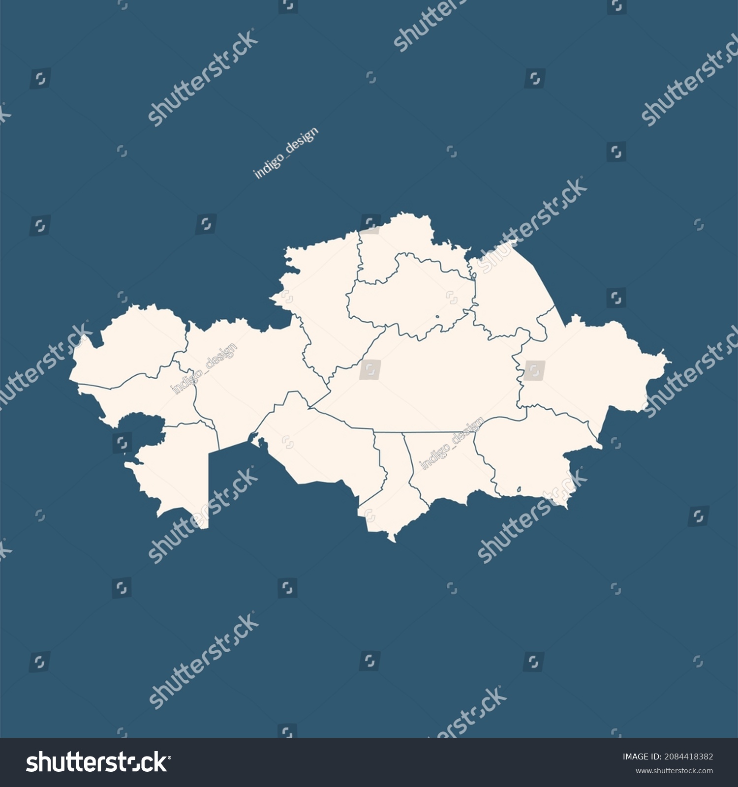 Kazakhstan Map Isolated On Blue Background Stock Illustration   Stock Photo Kazakhstan Map Isolated On Blue Background Black Map Template Simplified World Map With Round 2084418382 