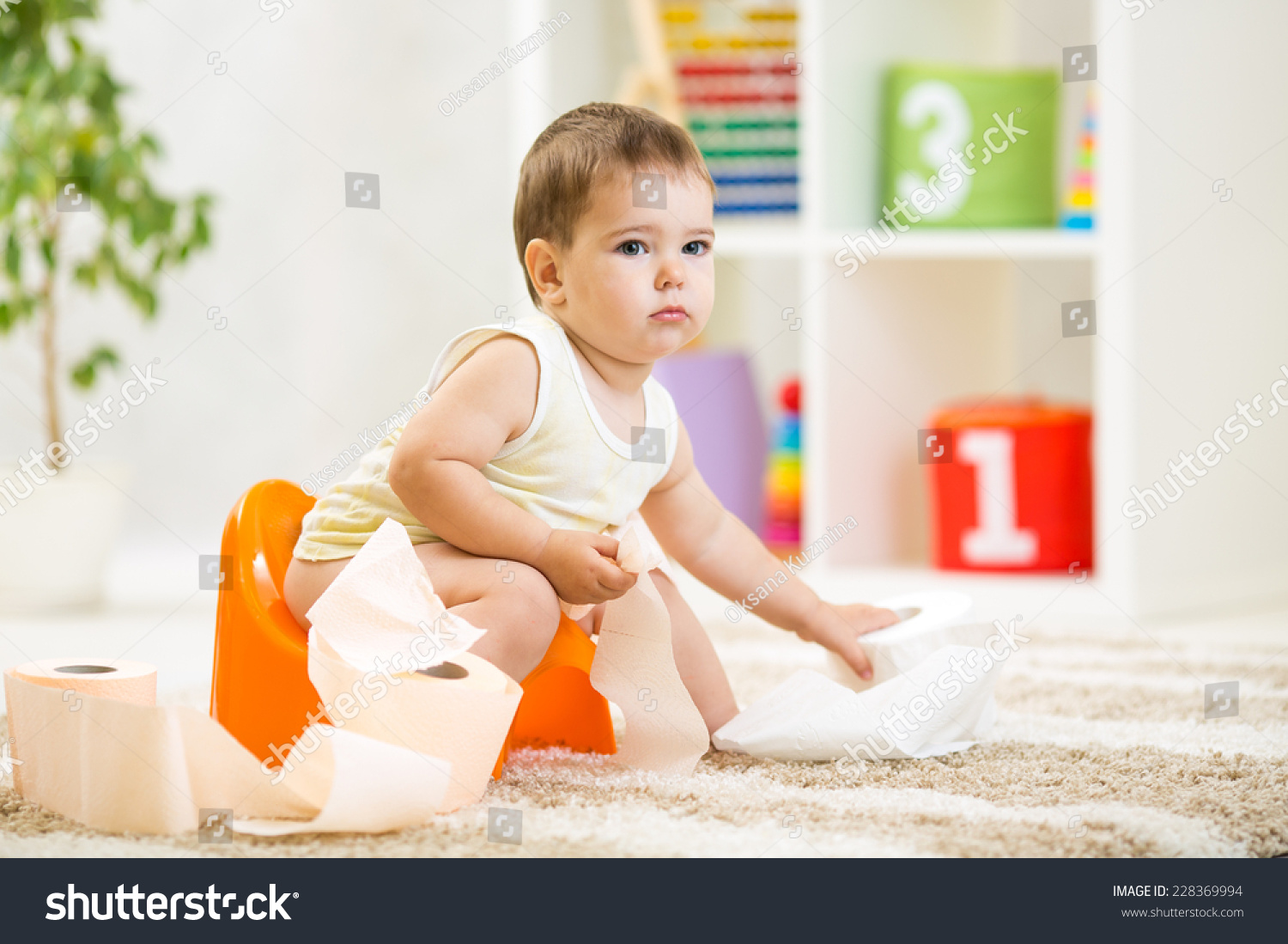 Kid Boy Sitting On Chamber Pot Stock Photo 228369994 - Shutterstock