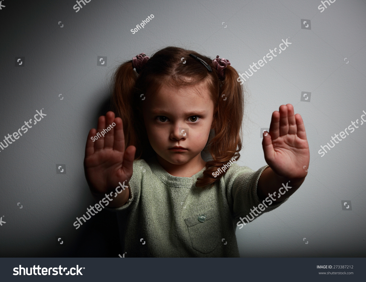 Kid Girl Showing Two Hands Signaling Stock Photo (Edit Now) 273387212