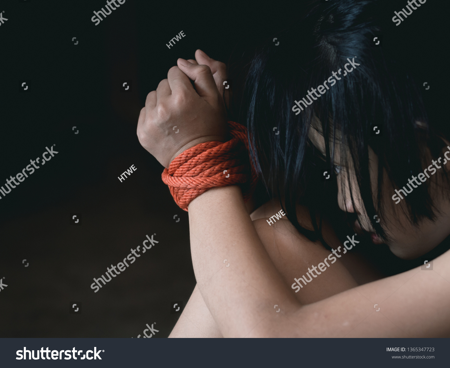 Kidnapped Little Girl Tied Ropeabused Tortured Stock Photo 1365347723 ...