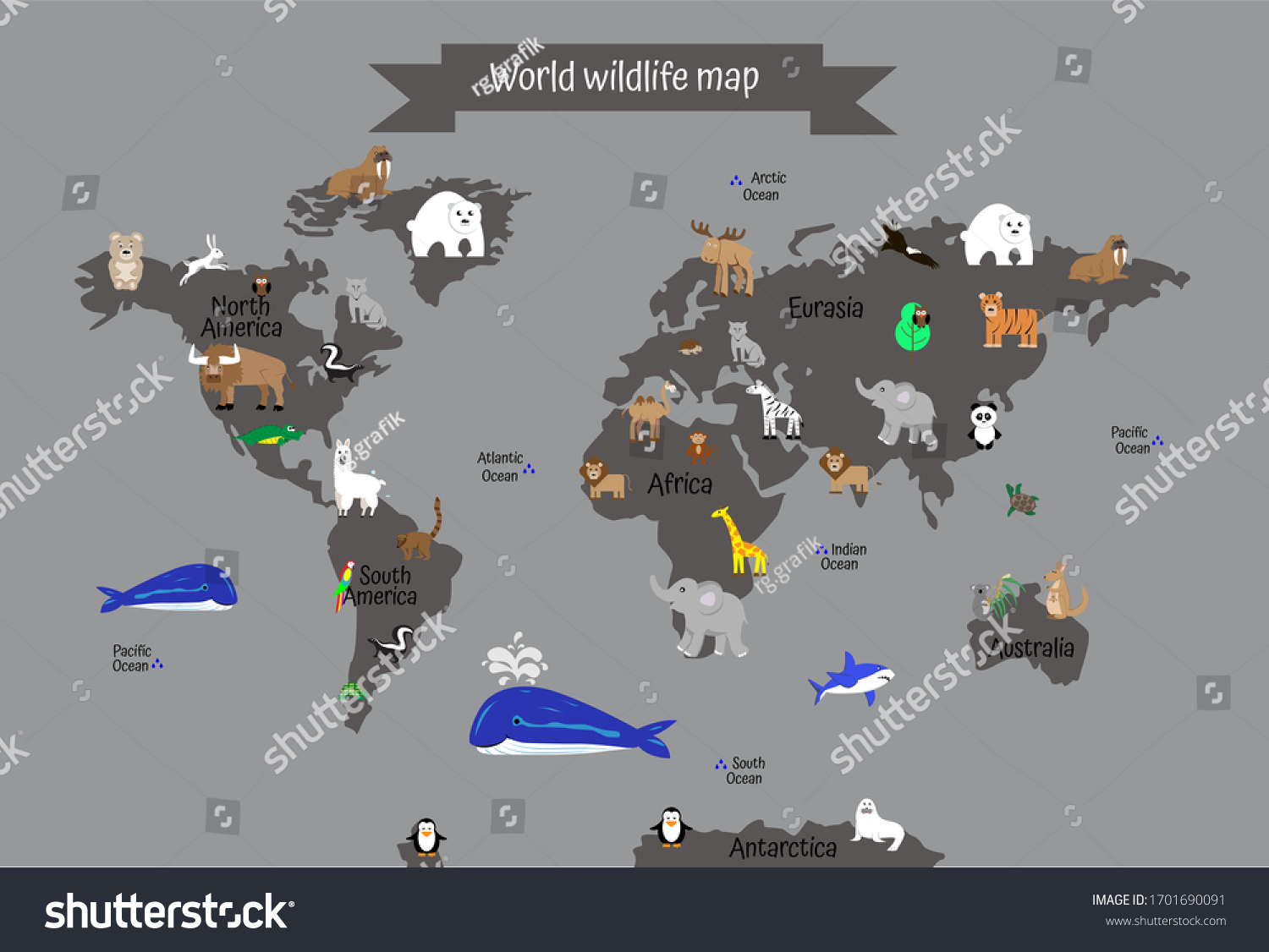 Kids Animal Map World Map Wallpaper Stock Illustration 1701690091 ...