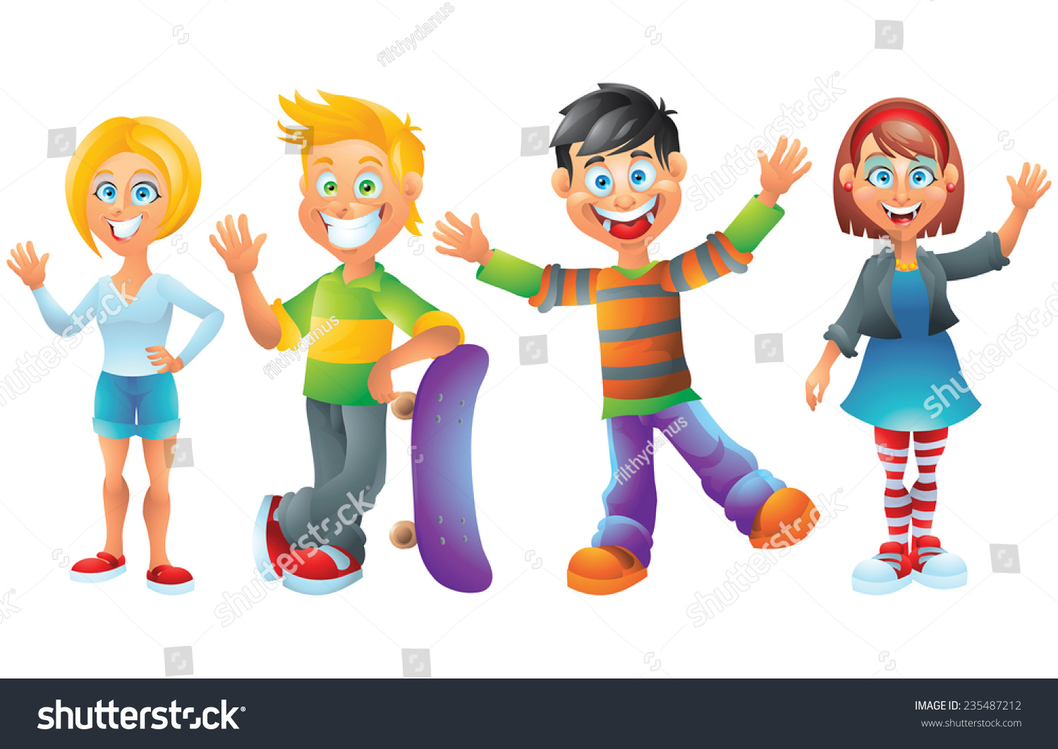 kids boys girls cartoon characters setのイラスト素材 235487212