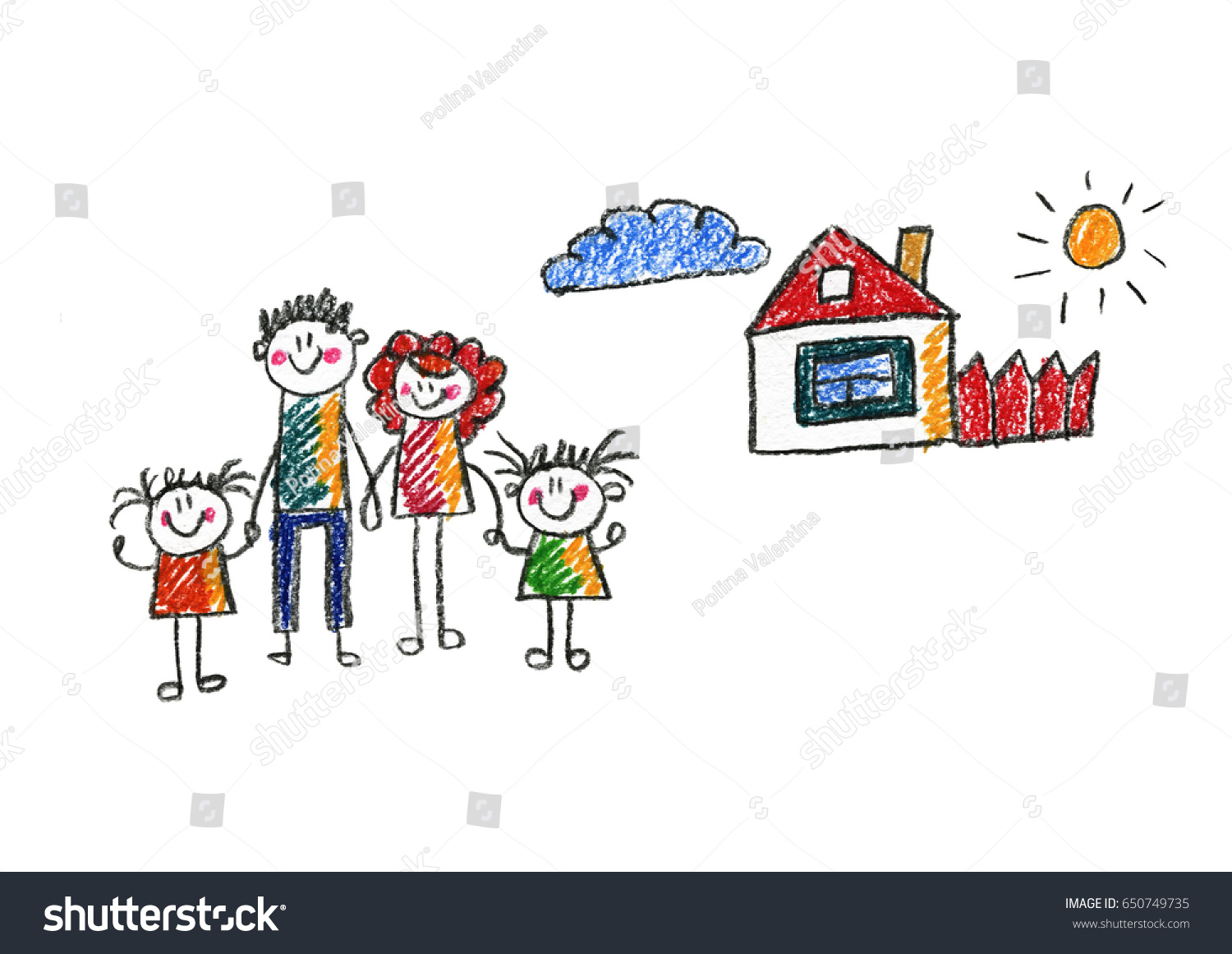 Kids Drawing Happy Family Mother Father Stock Illustration 650749735 ...