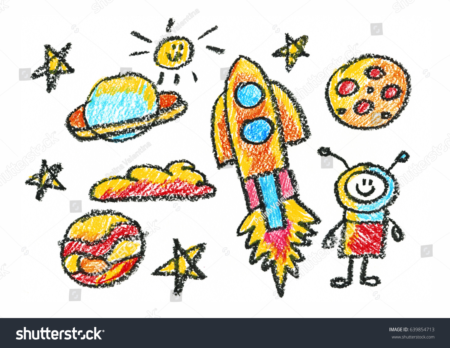 宇宙人の子どもを描く子どもたち教育 学校 幼稚園児の遊びの勉強 男の子と女の子を学ぶ のイラスト素材