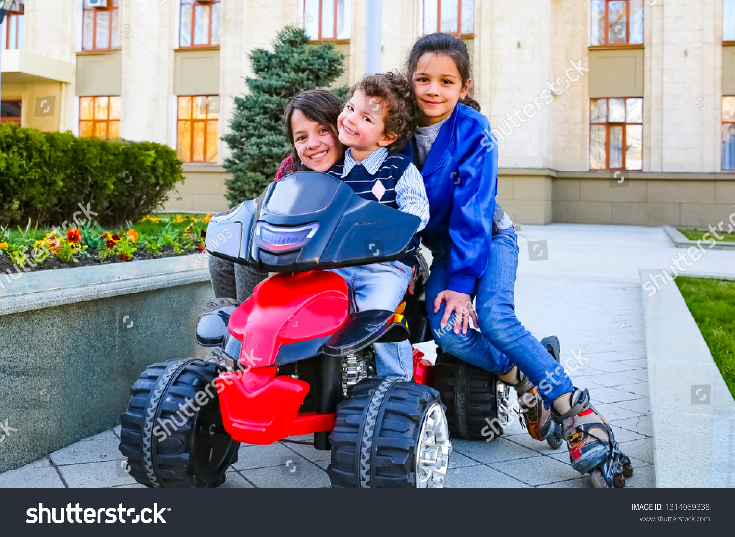 Kids Driving Electric Toy Car Summer Stock Photo Edit Now 1314069338