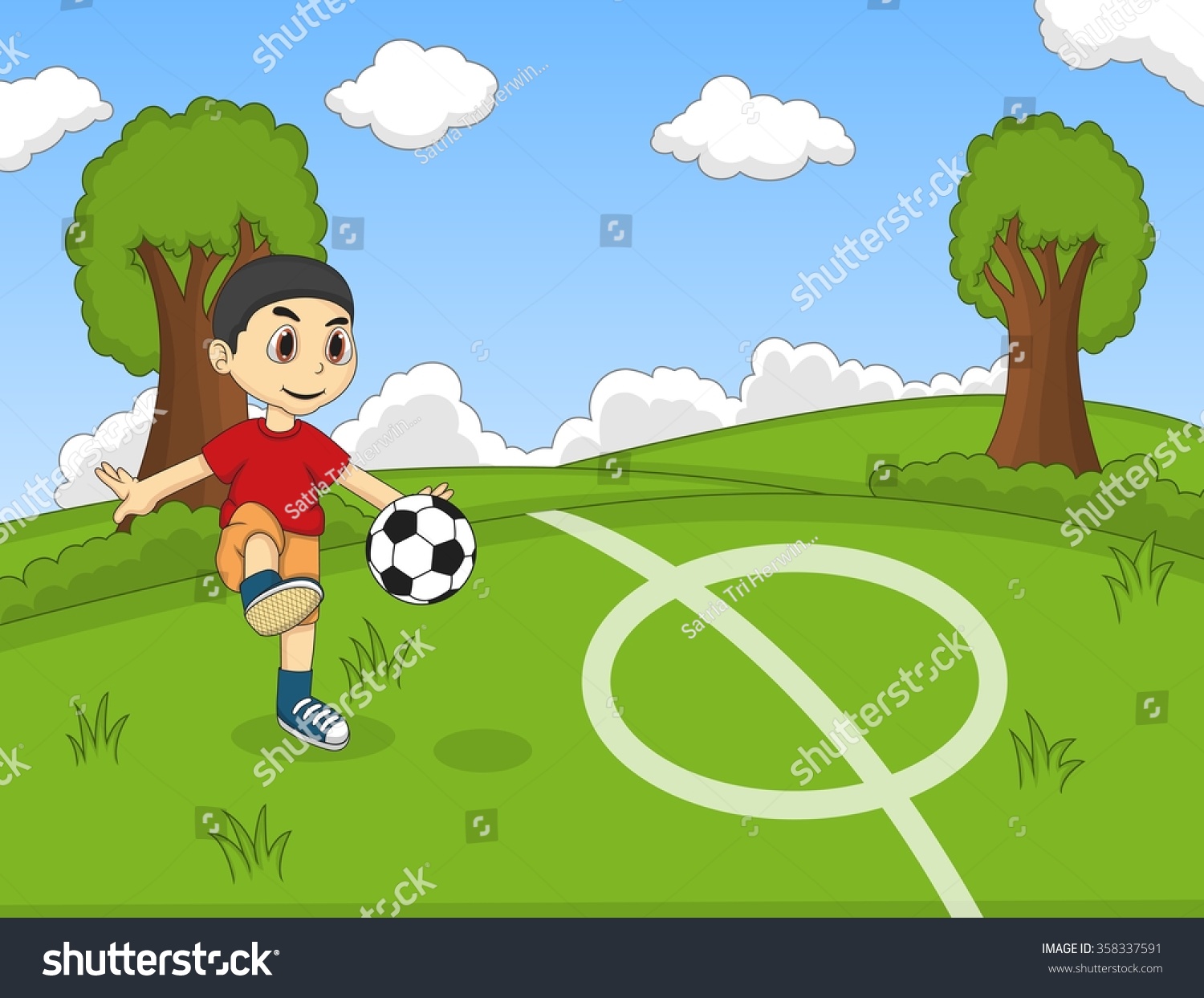 Kids Playing Soccer Park Cartoon Stock Illustration 358337591 ...