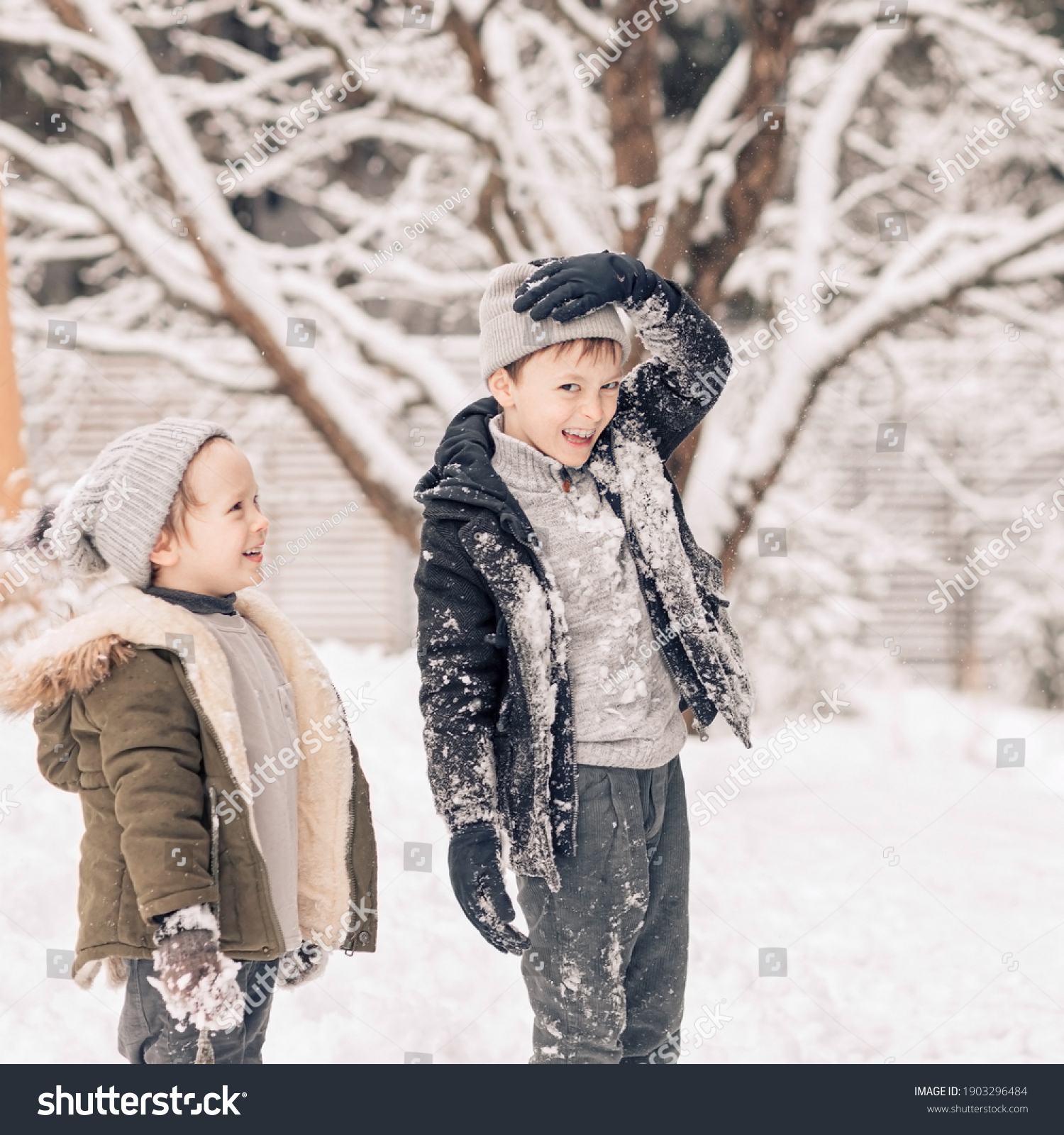 Kids Playing Snow Brothers Stock Photo 1903296484 | Shutterstock