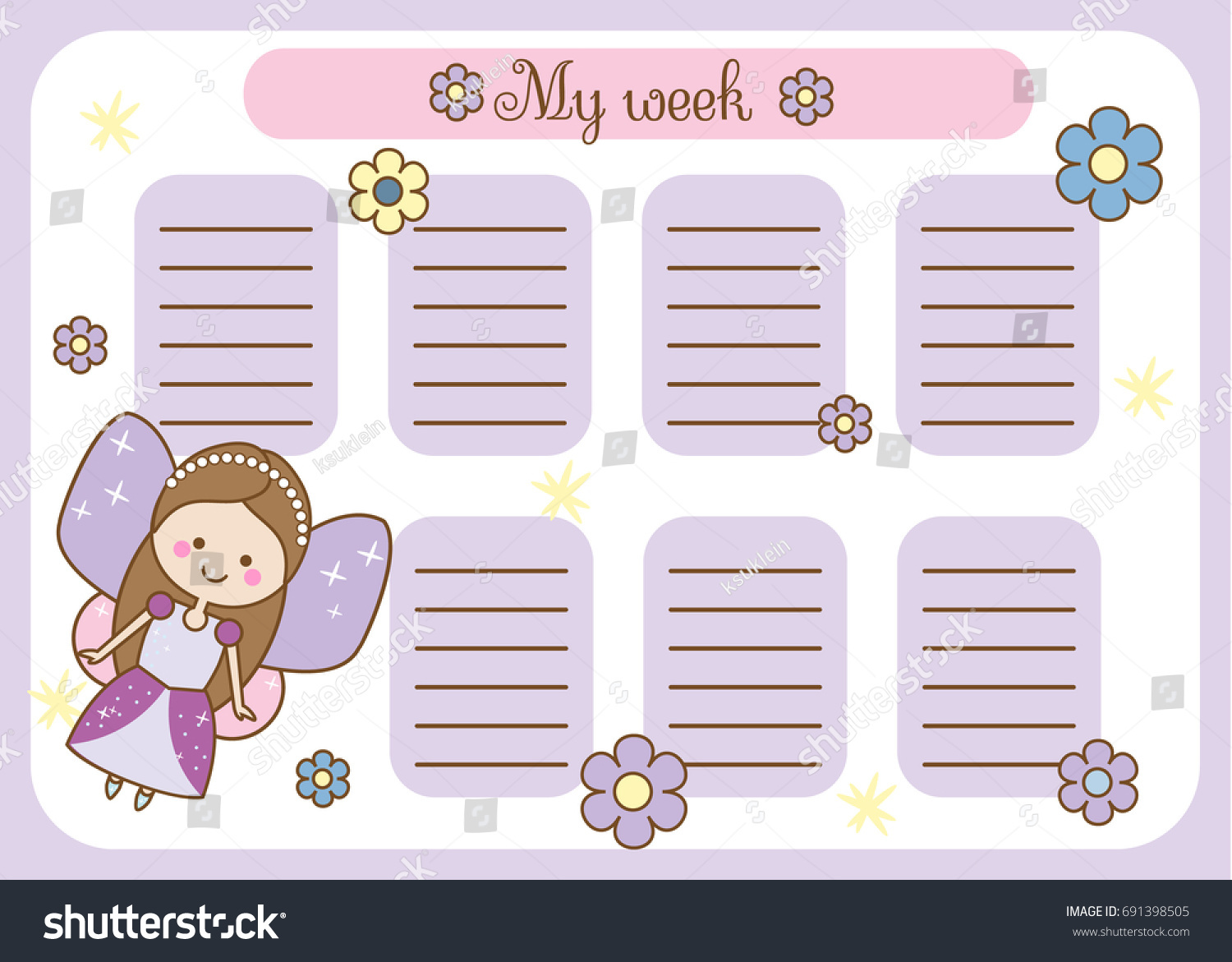 kids timetable cute fairy character weekly stock illustration cute class schedule template