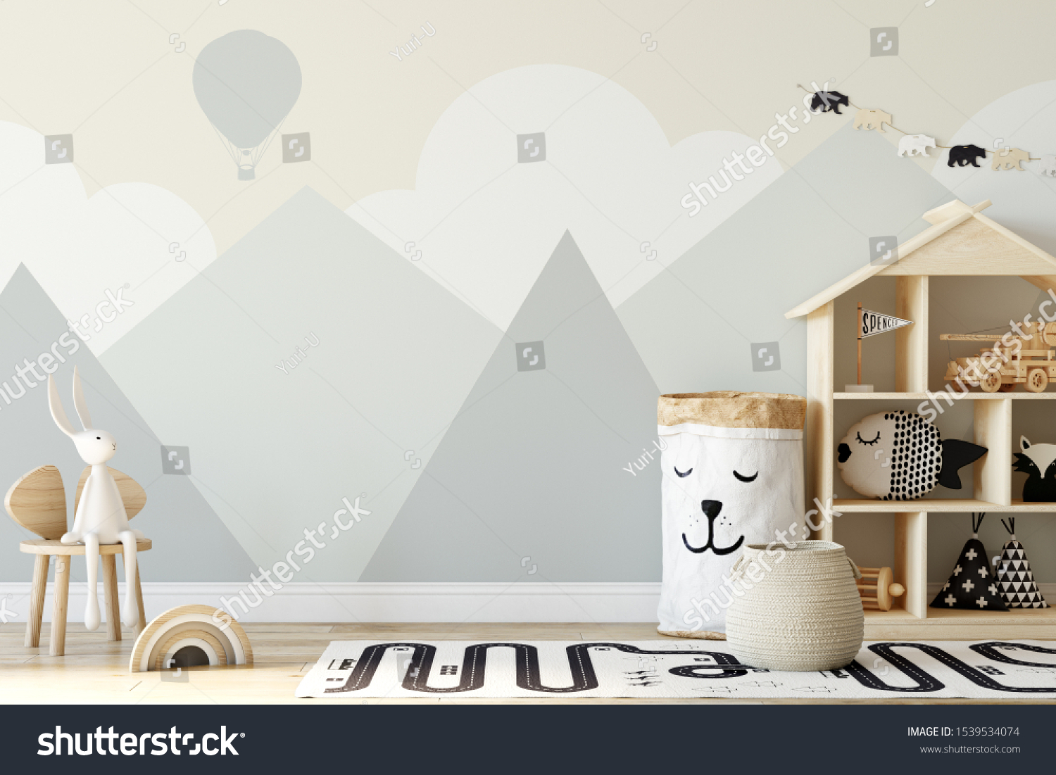 Kids Wall Mock Kids Interior Scandinavian 库存插图 1539534074 | Shutterstock