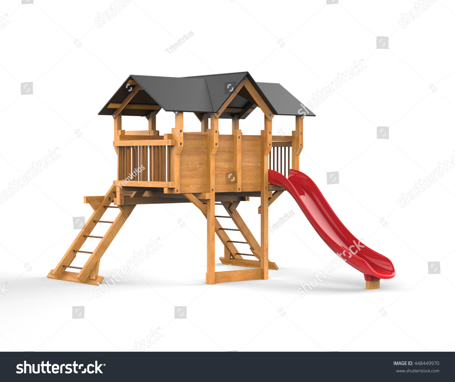 Kids Wooden Playhouse Red Slide Black Stock Illustration 448449970