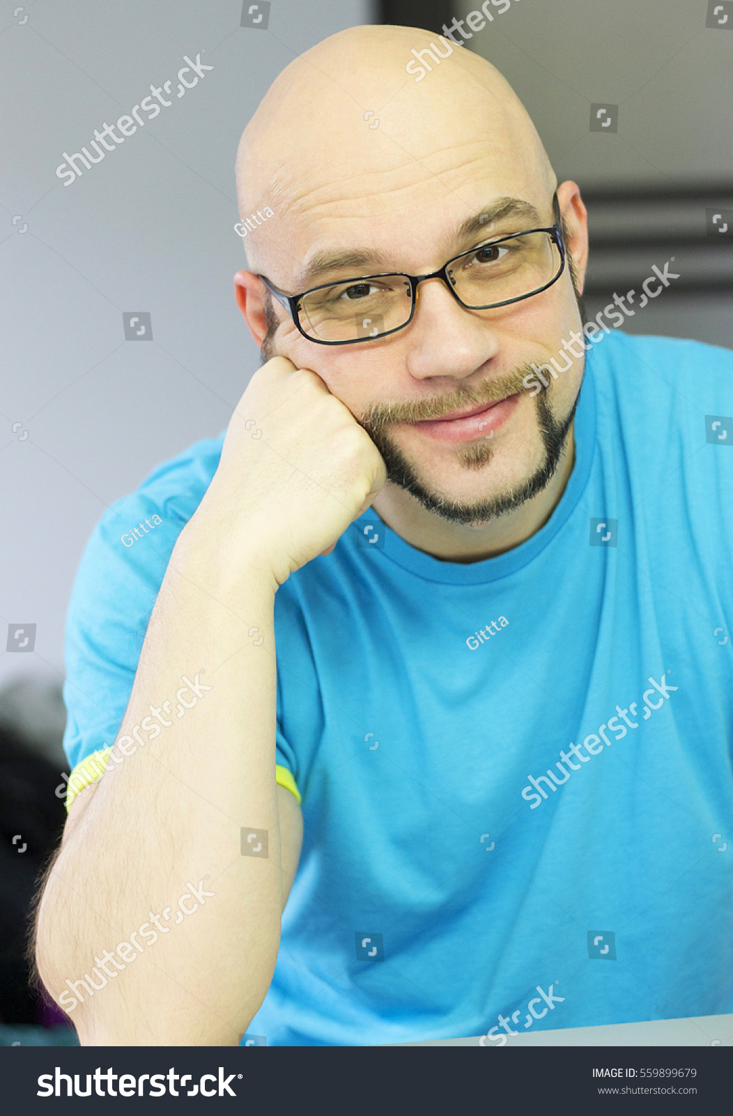 Kind Bald Man Stylish Beard Glasses Stock Photo Edit Now