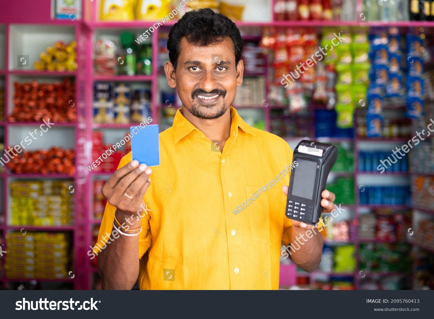 Kirana Groceries Merchant Showing Credit Card Stock Photo 2095760413 ...