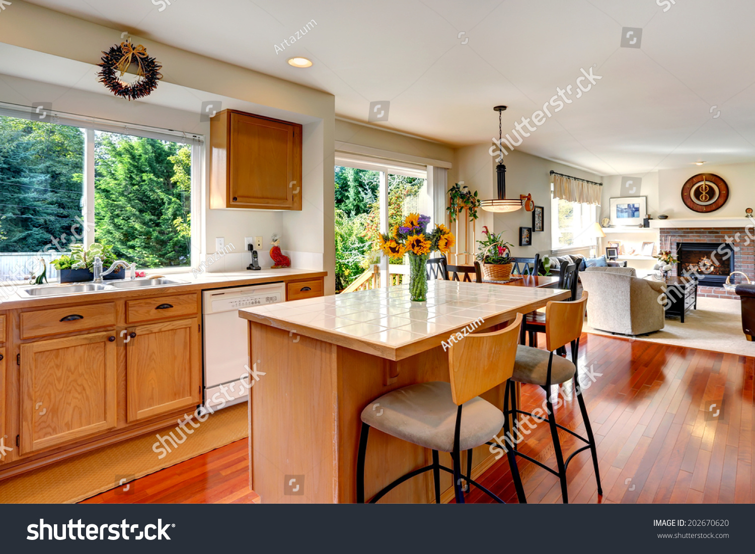 Kitchen Area Honey Color Cabinets White Stock Photo Edit Now 202670620